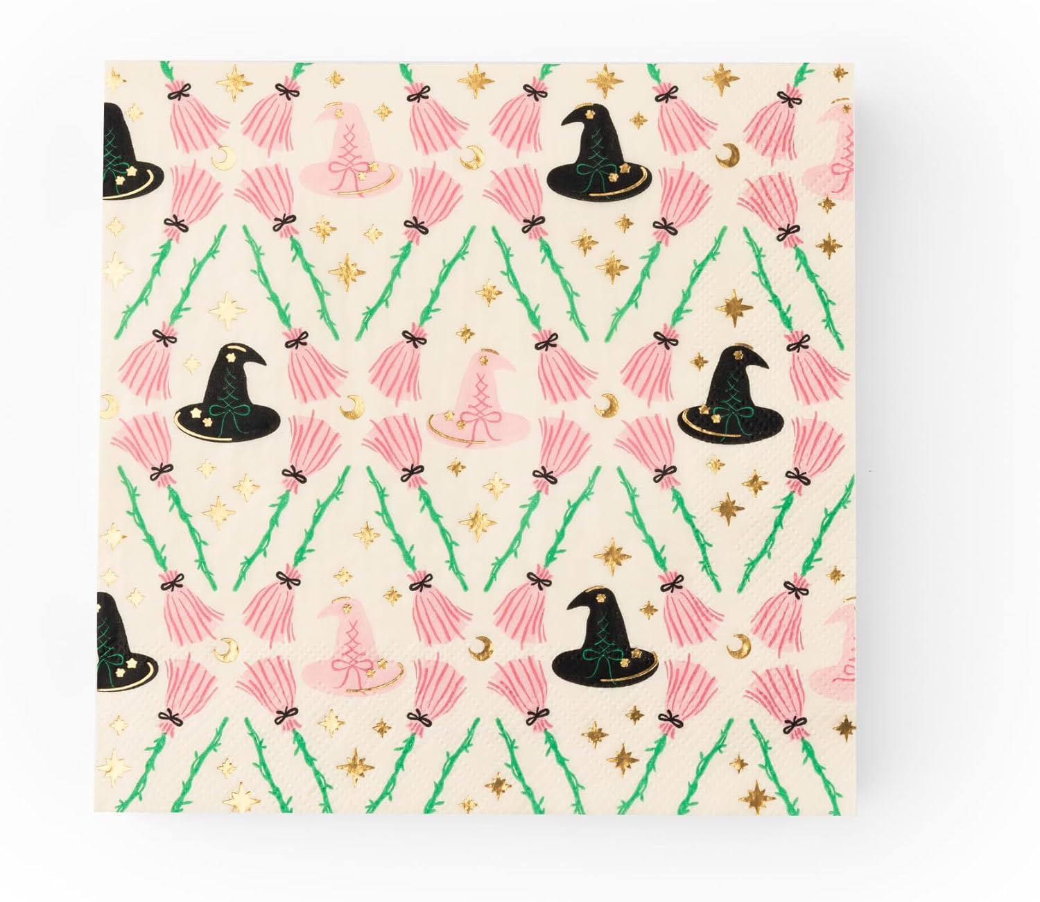 Bonjour Fête Witch Hat & Broom Large Paper Napkins | 3-Ply Halloween Lunch Napkins | Premium Party Table Decor for Spooky Season & Wicked-Themed Celebrations | Pack of 20, 6.5" Folded