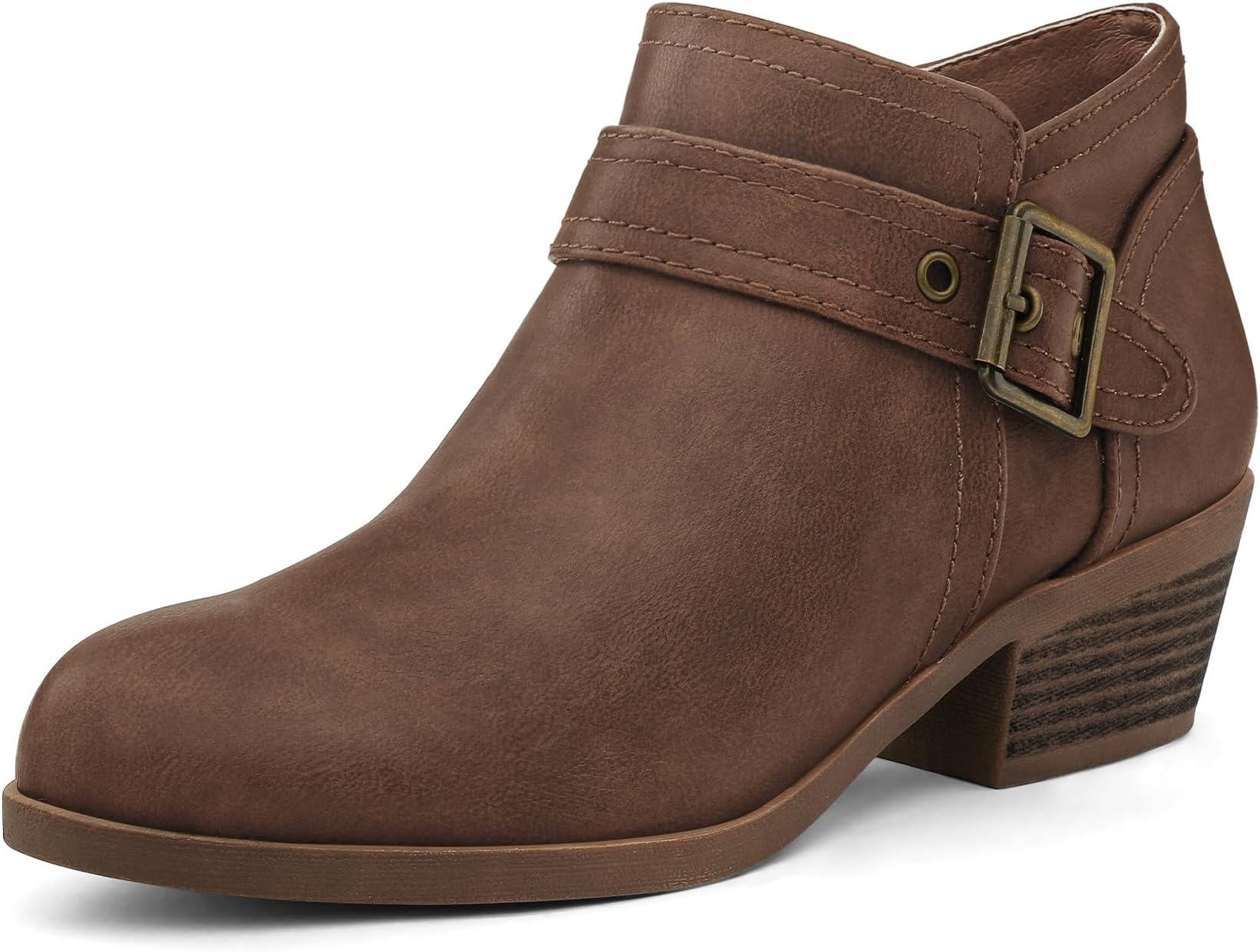 Women's Ankle Boots Low Chunky Stacked Heel Comfortable Round Toe booties with Side Zipper Shoes