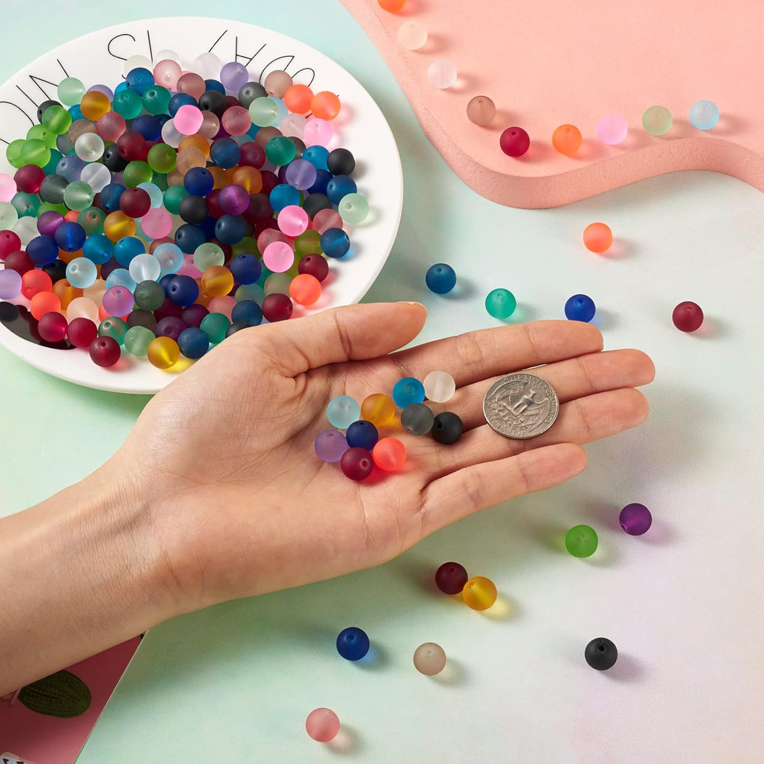 Craftdady 500Pcs 10mm Frosted Round Glass Beads Transparent Matte Crystal Glass Ball Beads Tiny Loose Spacer Beads 20 Colors for Jewelry Making, Hole: 1.3-1.6mm (GLAA-CD0001-14A-Qingsen)