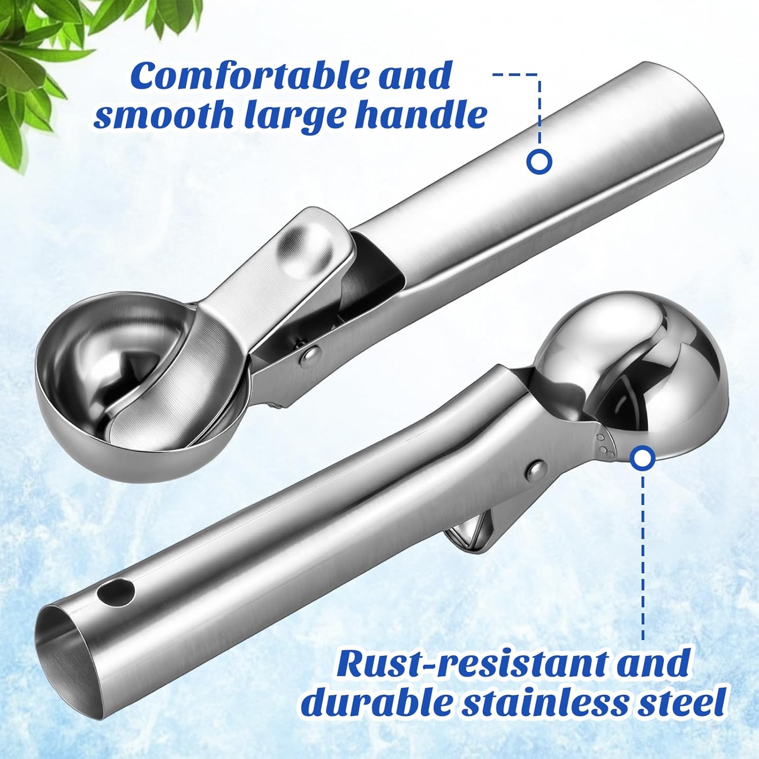 Hushee 12 Pcs Ice Cream Scoop Bulk Stainless Steel Ice Cream Scooper with Trigger Heavy Duty Trigger Release Icecream Cookie Dough Scoop Spoons Dishwasher Safe for Frozen Yogurt Muffin DIY(1.97 Inch)