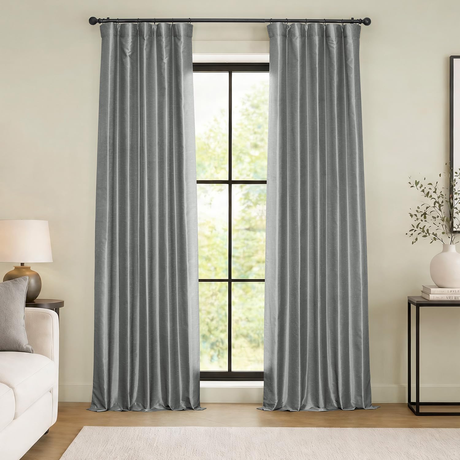 HPD Half Price Drapes Blackout Vintage Textured Faux Dupioni Curtain (1 Panel), Polyester & Polyester Blend, Storm Grey, 50 X 96