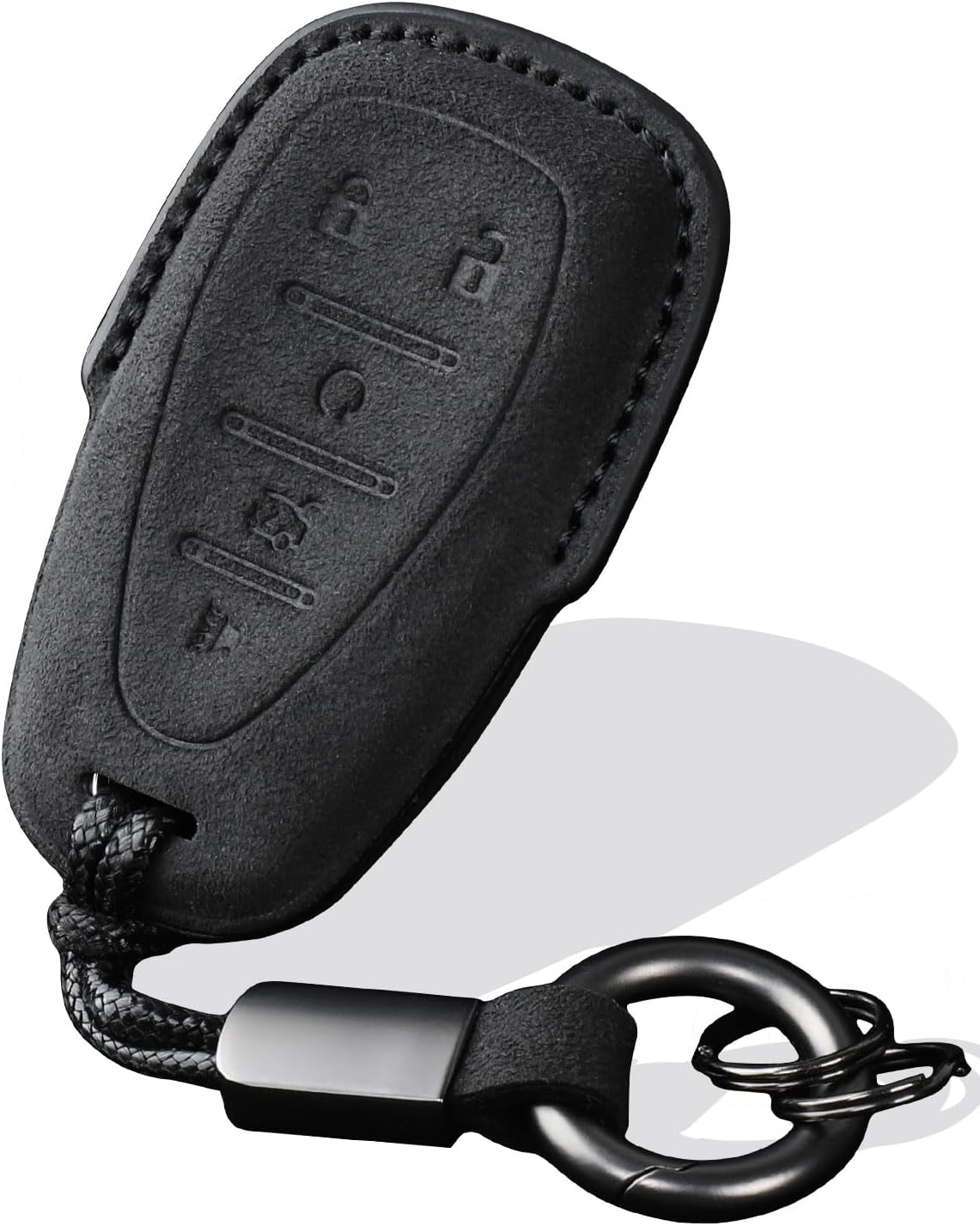 Key Fob Cover for Chevy Leather Key Case,for 2016-2021 Equinox Malibu Camaro Cruze Blazer Traverse Trax 5 Button Keys Case Protector Suede Black (Black, 5 Buttons)