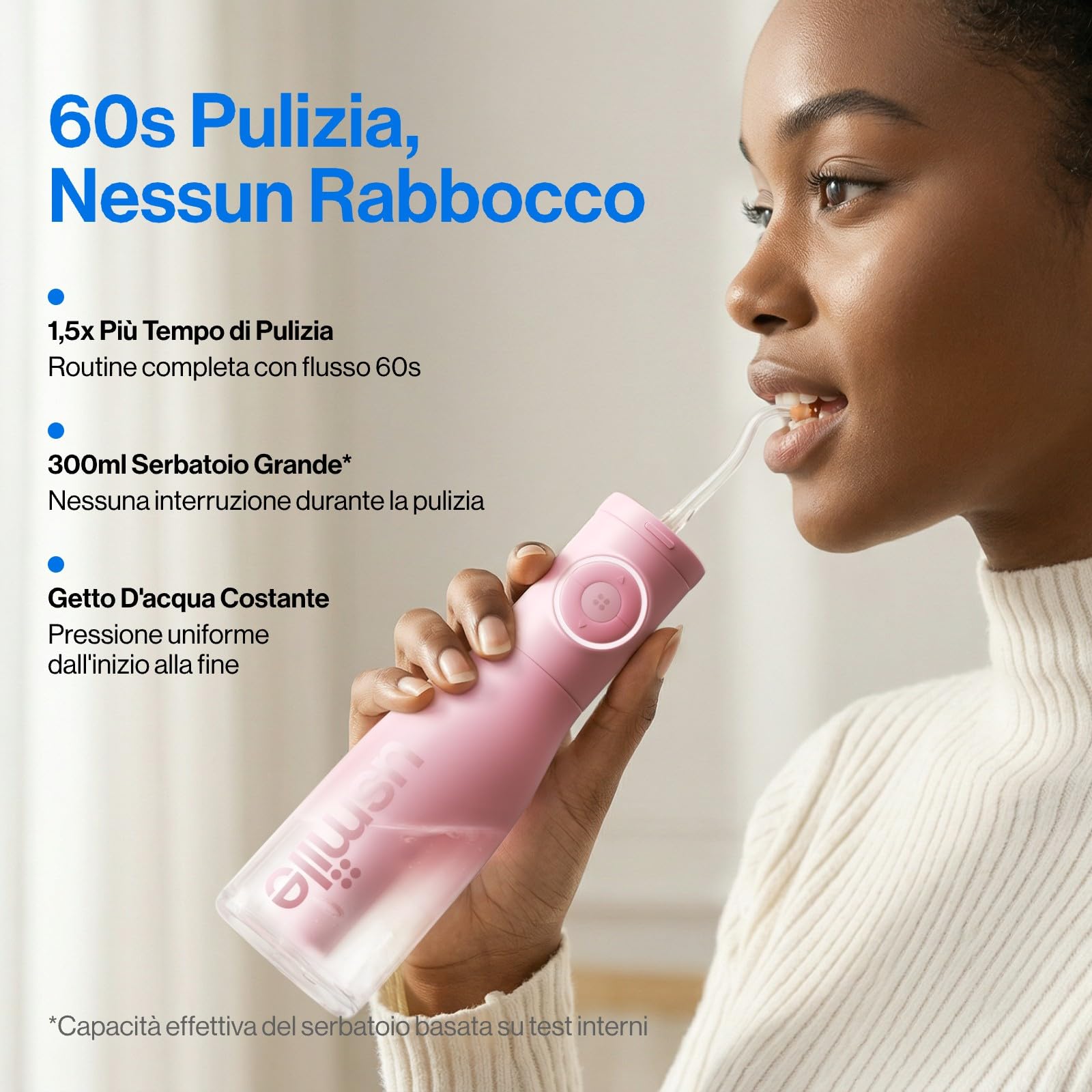 usmile C30 Idropulsore Senza Fili Irrigatore Orale Capacità 300ML | 5 livelli di pressione, Pulizia profonda, Ugelli forma di S per bretelle e gengive sensibili, USB-C IPX7 per Viaggi a Casa