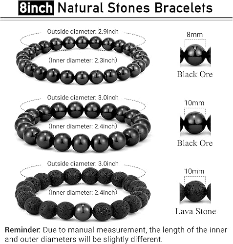 Miniatura 5 de HOBT Pulsera para hombre, pulsera elástica de ojo de tigre, pulsera de roca de lava negra, joyería para hombre, pulseras de cuentas de piedra