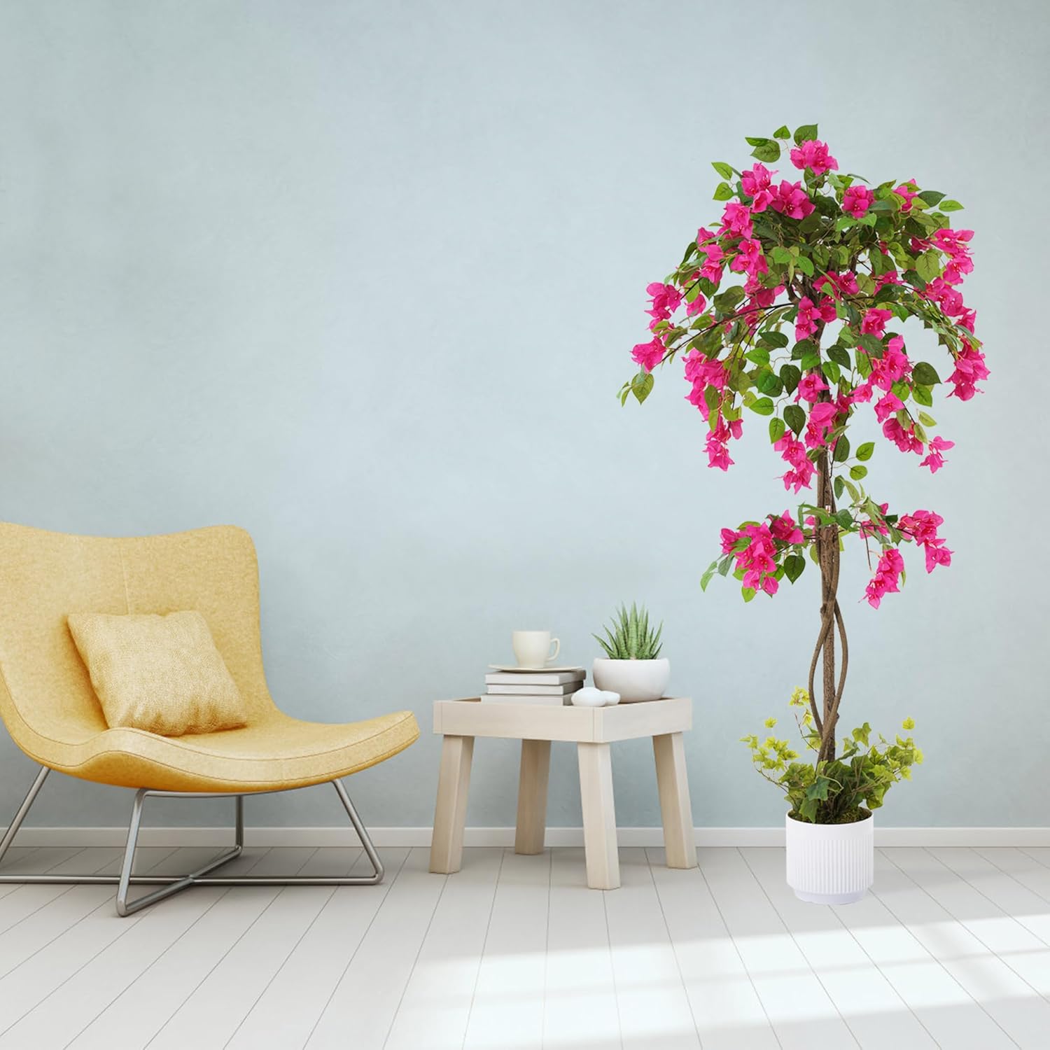 5FT Artificial Bougainvillea Tree, Tall Faux Bougainvillea Plant with Vibrant Pink Flowers, Large Potted Fake Tree for Indoor Living Room, Office, Patio, Porch, and Garden Decoration