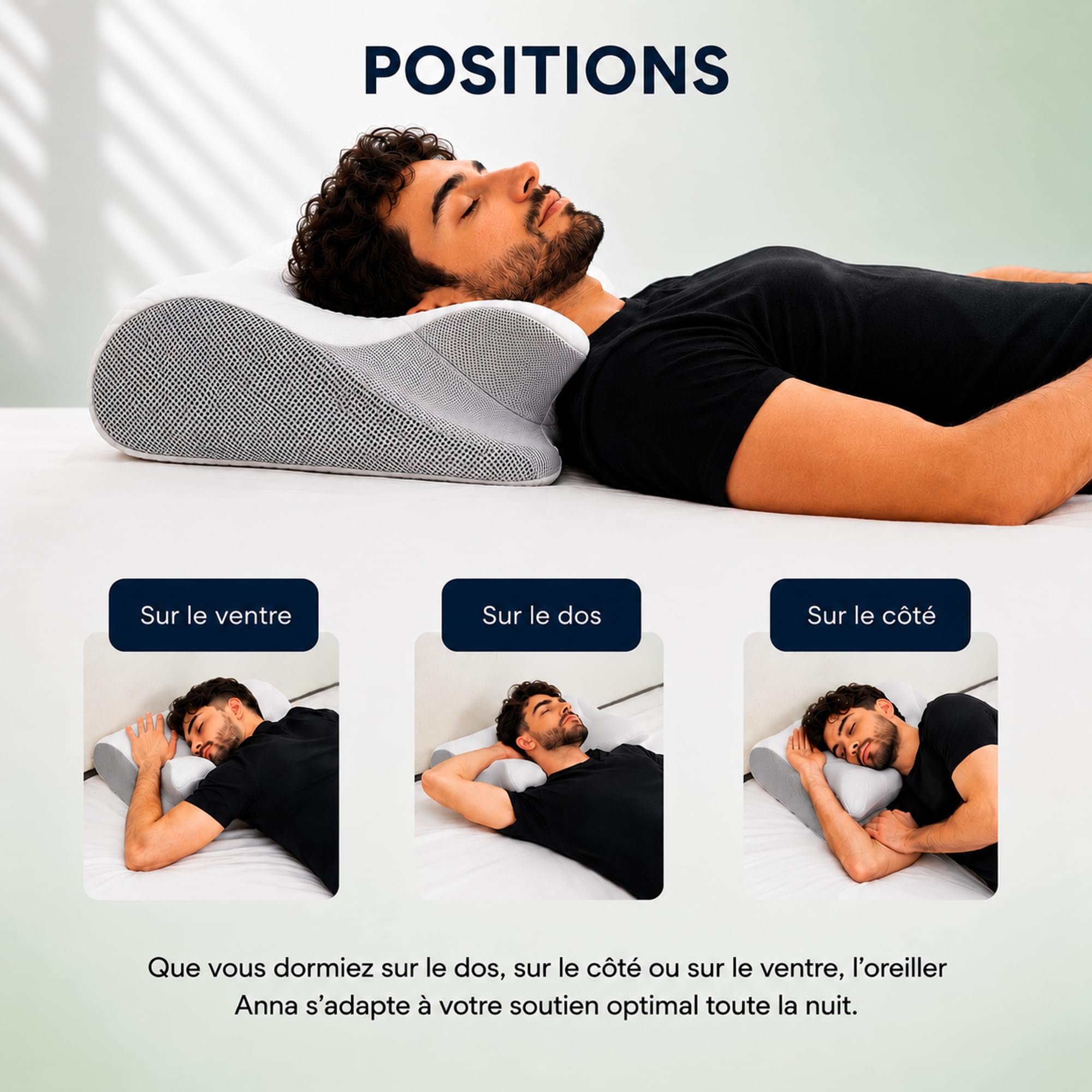 ByDar Oreiller Hanna 2 en 1 - Cervical Ergonomique, Mousse Mémoire de Forme, Orthopédique, Soutien Cou et Nuque, 2 Housses Lavables, pour Dormir Dos, Côté et Ventre