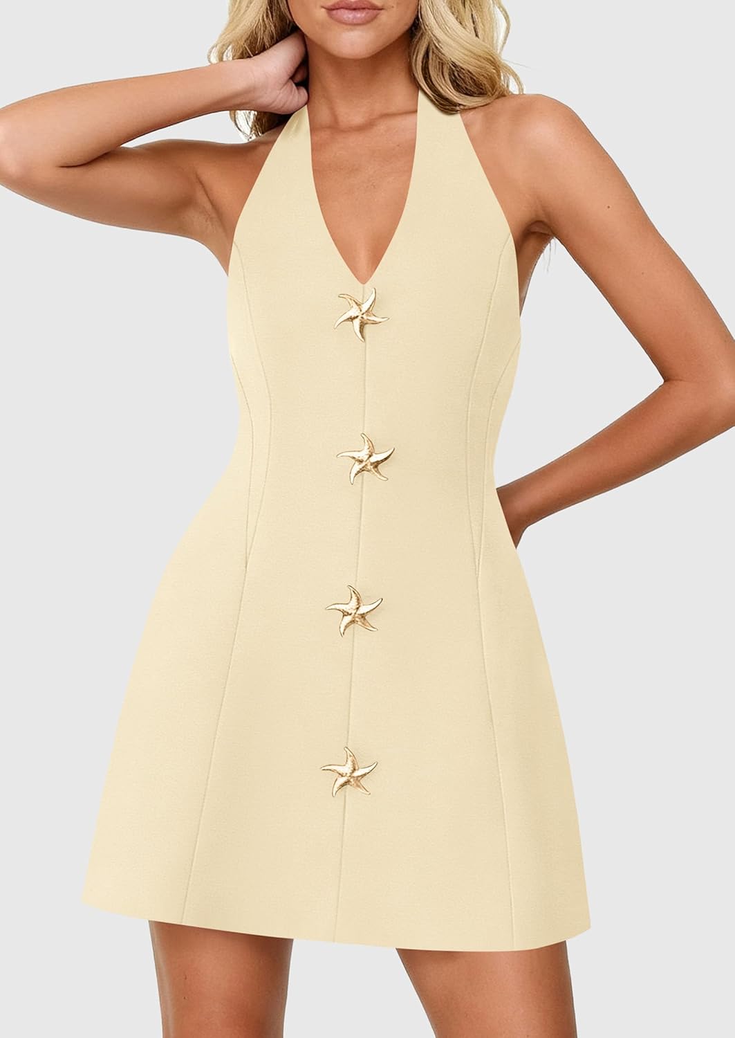 PRETTYGARDEN Summer Cocktail Dresses for Women Short 2026 Spring Halter V Neck Beach Party Backless A Line Mini Dress - Image 5