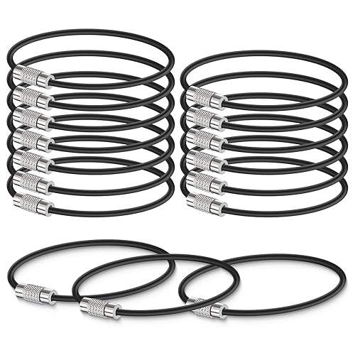 Wire Keychain Cable, 16-Pack Black Stainless Steel Key Rings with