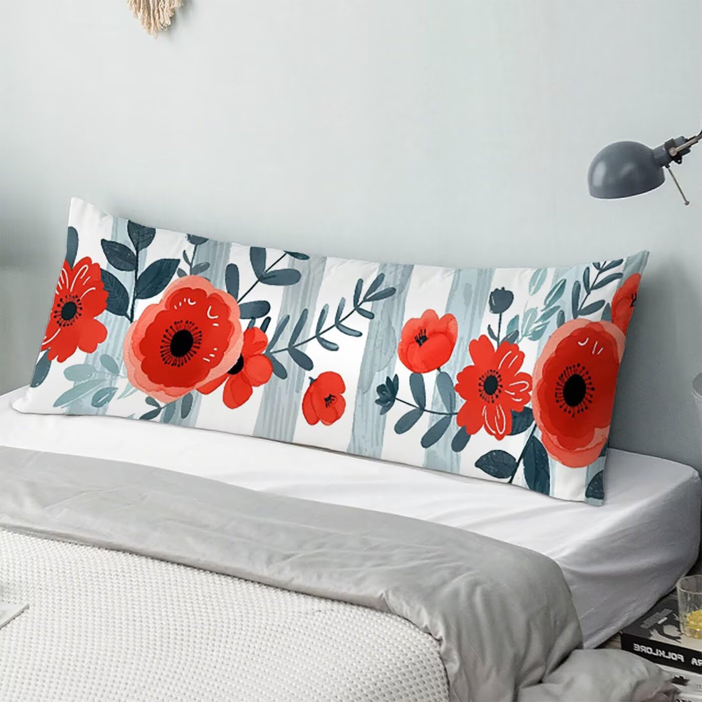 Banda Federe Cuscini Divano 60 x 180 cm, Cuscini per Divano in Velluto Cotone Morbida e Traspirante, Fiore Copricuscino Letto con Cerniera Invisibile Federe Cuscino per Arredamento Casa Letto B-6969
