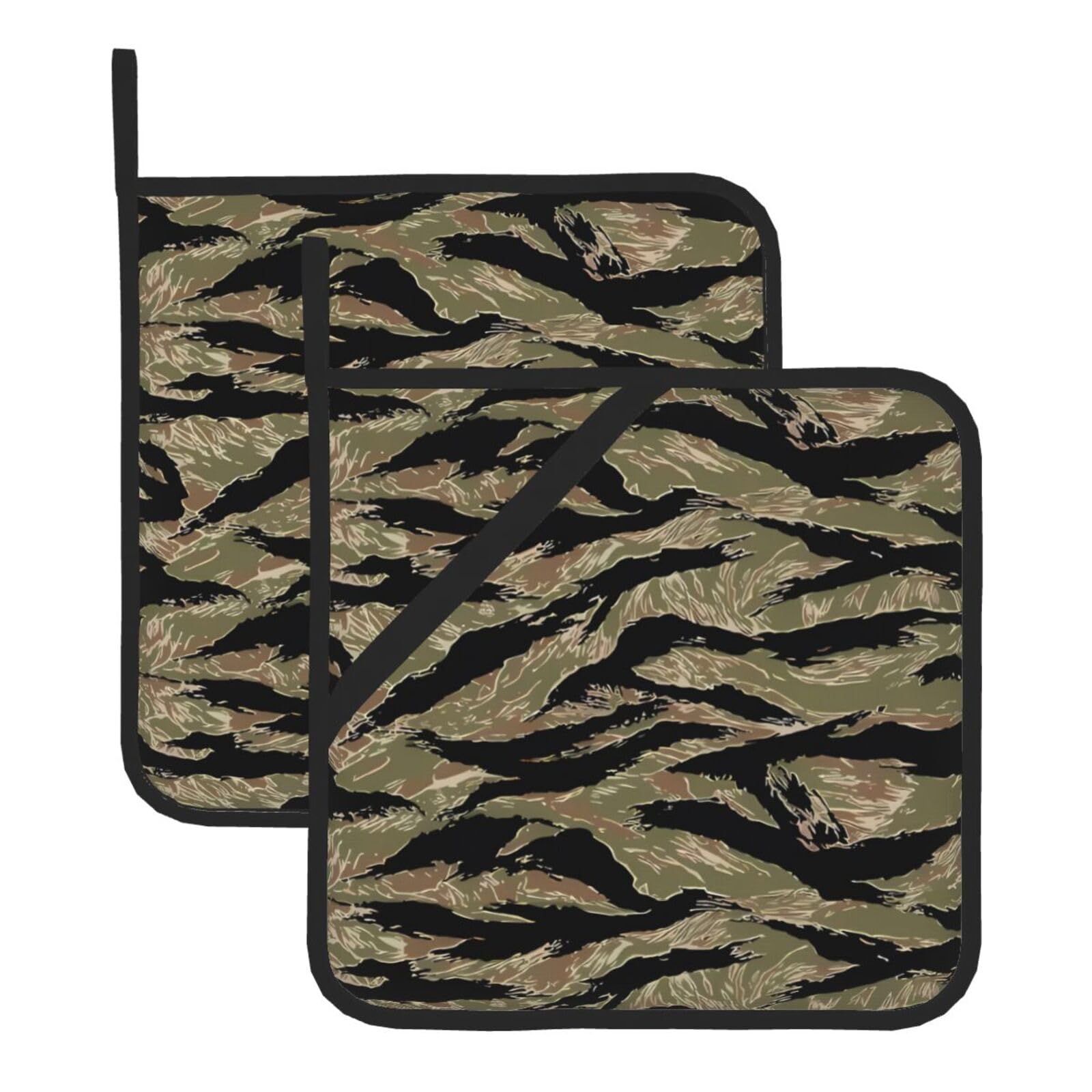 HJFCZH Tiger Stripe Camo Prints Square Hot Pads for Kitchen Counter - Waterproof Pot Holders, Durable Heat Resistant Throw Layers for Serving, Oven & BBQ - 2 Pack
