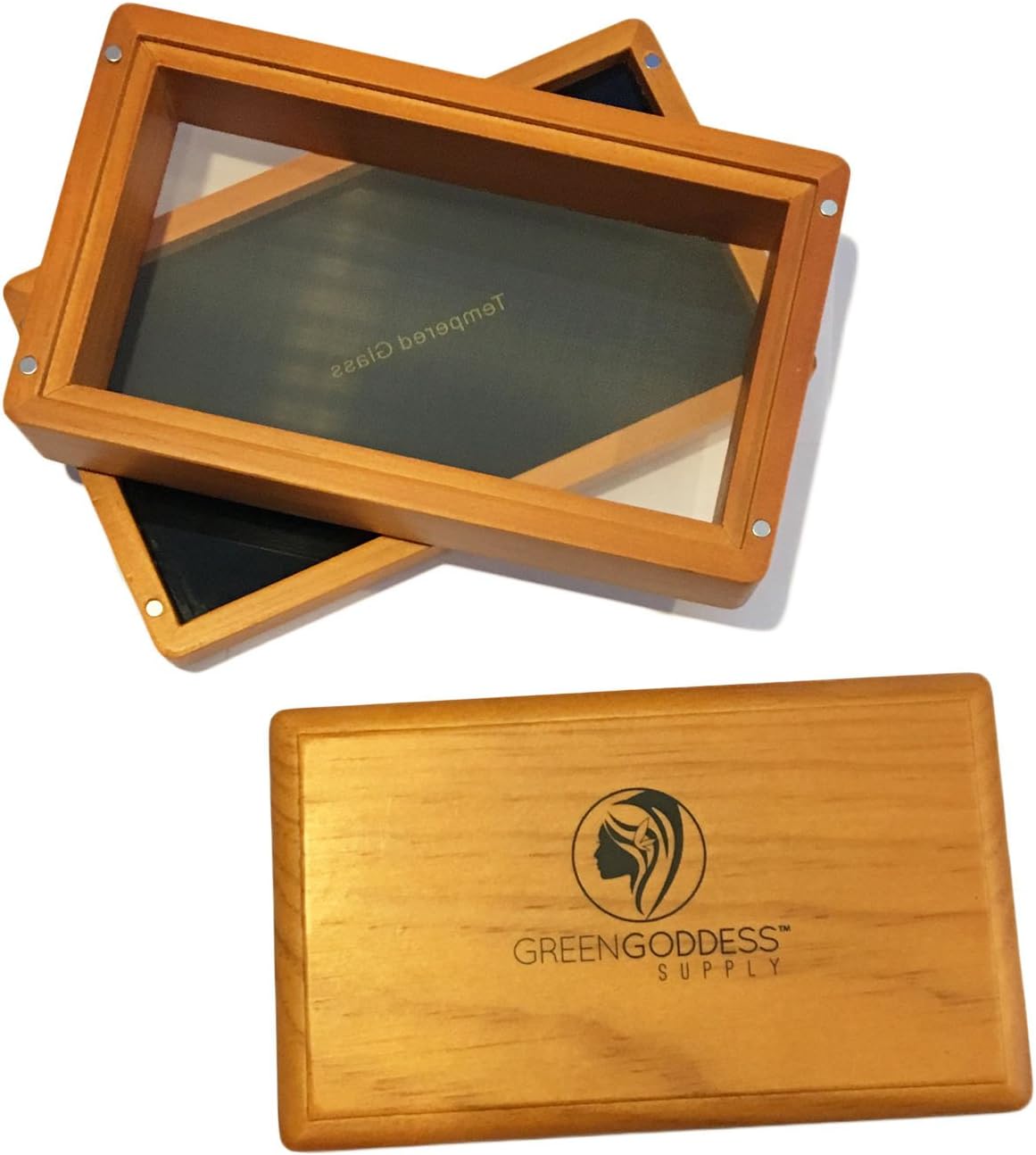Green Goddess Supply Mini Walnut Pollen Sifter Box - 100 Micron Mesh Sifting Screen - Herb & Pollen Shaker & Storage Case - Magnetic Closure - 3-Piece Sifter (5 1/8" x 3 1/4" x 1 1/2")