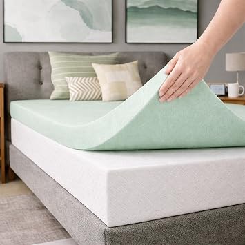 Treaton, 2-Inch High Density Medium Firm Foam Mattress Topper, CertiPUR-US Certified for Superior Comfort and Support, Full, Green