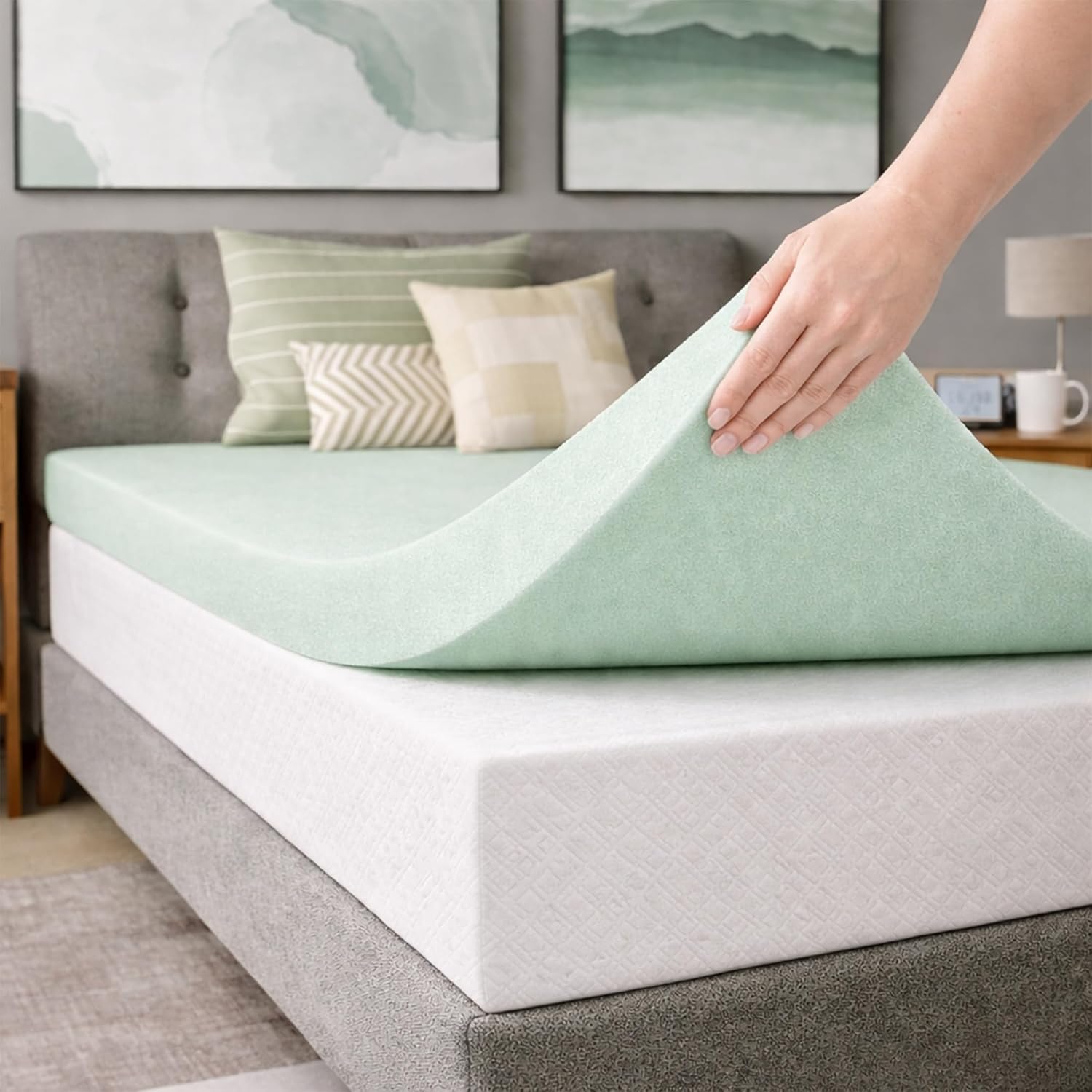 Greaton, 3-Inch High Density Medium Firm Foam Mattress Topper, CertiPUR-US Certified for Superior Comfort and Support, Queen, Green