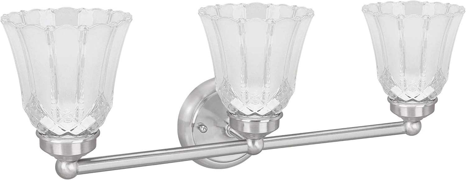 Aspen Creative 62172-1A, Three-Light Metal Bathroom Vanity Wall Light Fixture, 22" Wide, Transitional Design in Satin Nickel
