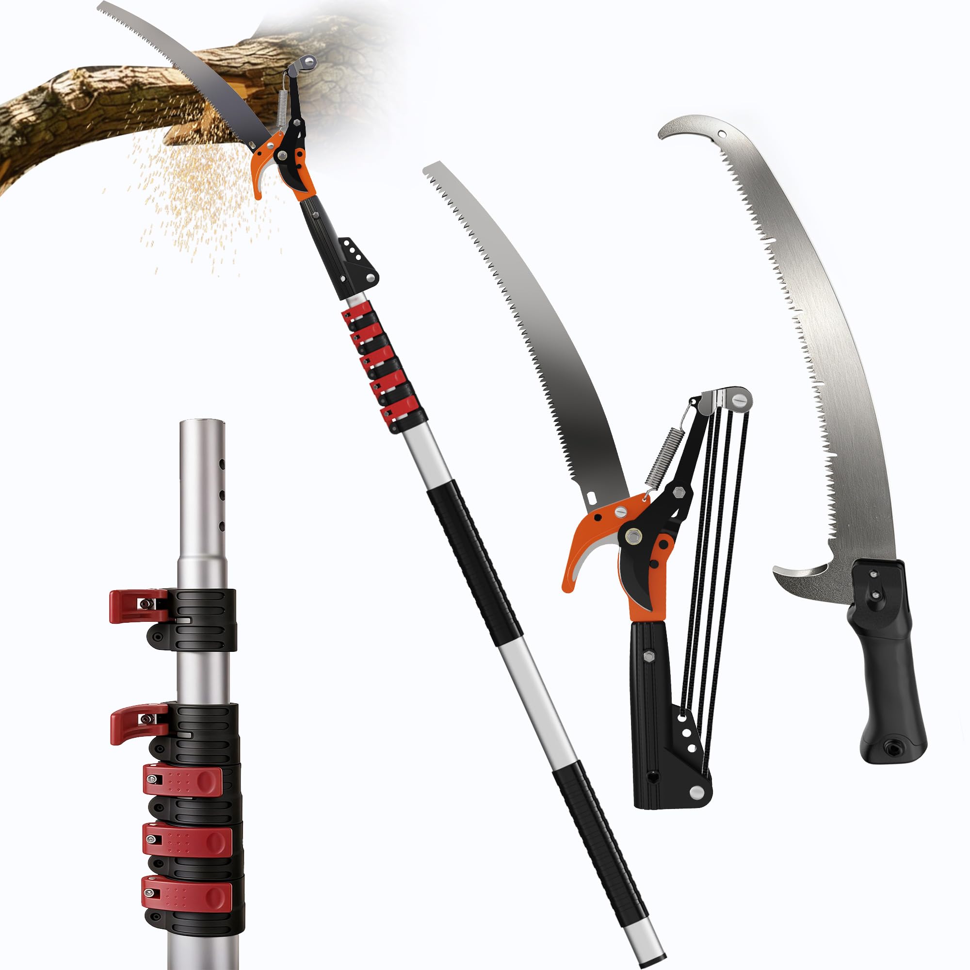 26FT Reach Heavy-Duty Pole Saws for Tree Trimming with 5-20FT Bold Oval Telescoping Extension Pole, Manual Pruning Pole Saw with 19" 3X Detachable Saw and 2-in-1 Saw for Forestry, Yard, Garden, Patios