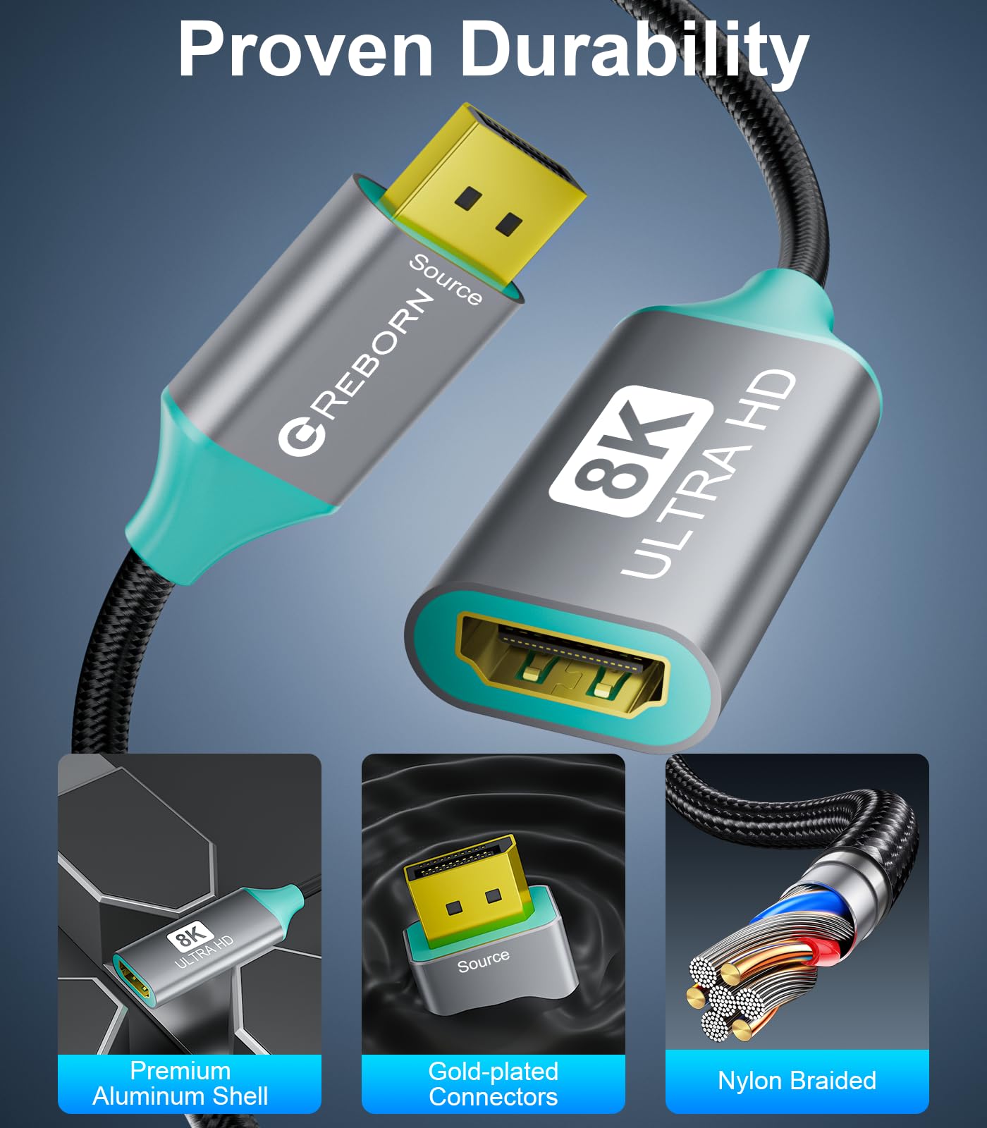 Cable Ultra HD Displayport 1.4 de 1,8 metros, 8 k, 60 Hz, 4K, 144 Hz Cable Ultra HD Displayport 1.4 de 1,8 metros, 8 k, 60 Hz, 4K, 144 Hz