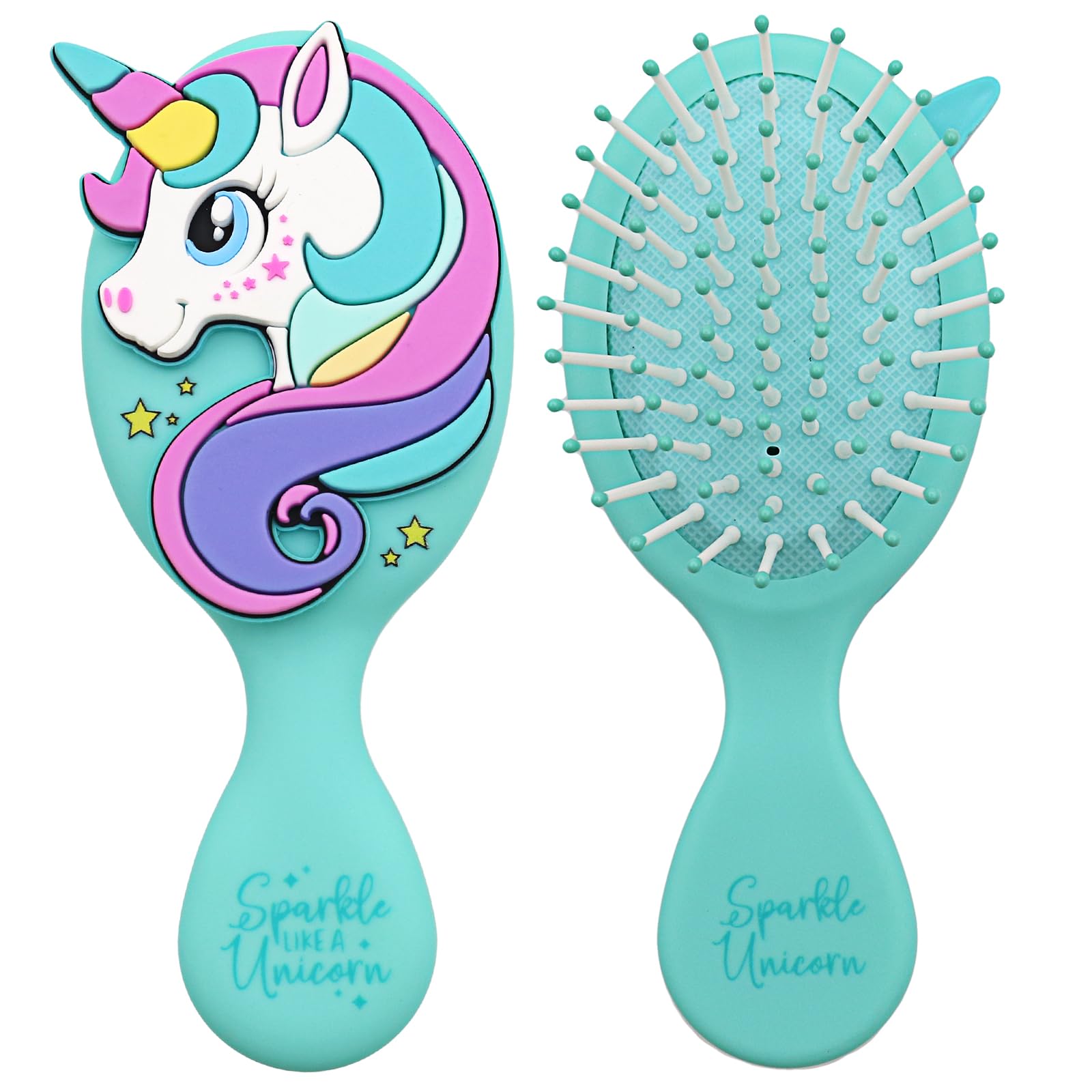Cepillo de pelo para niños pequeños, mini cepillo de pelo para niños, cepillo de viaje para niños y niñas, cepillo de unicornio con cojín de aire, color azul