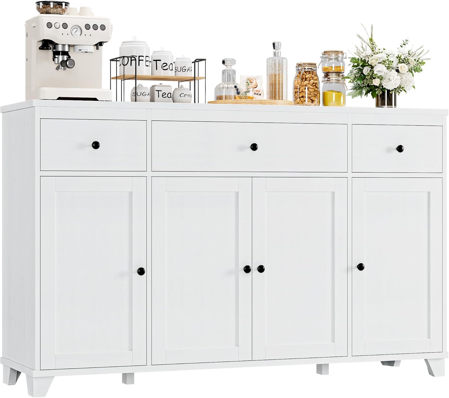 HIFIT 55" Large Kitchen Buffet Cabinet with Storage Drawers, Modern Sideboard Buffet Table Storage Cabinet with Doors and Shelves, Wood Coffee Bar Cabinet for Kitchen Dining Living Room, White