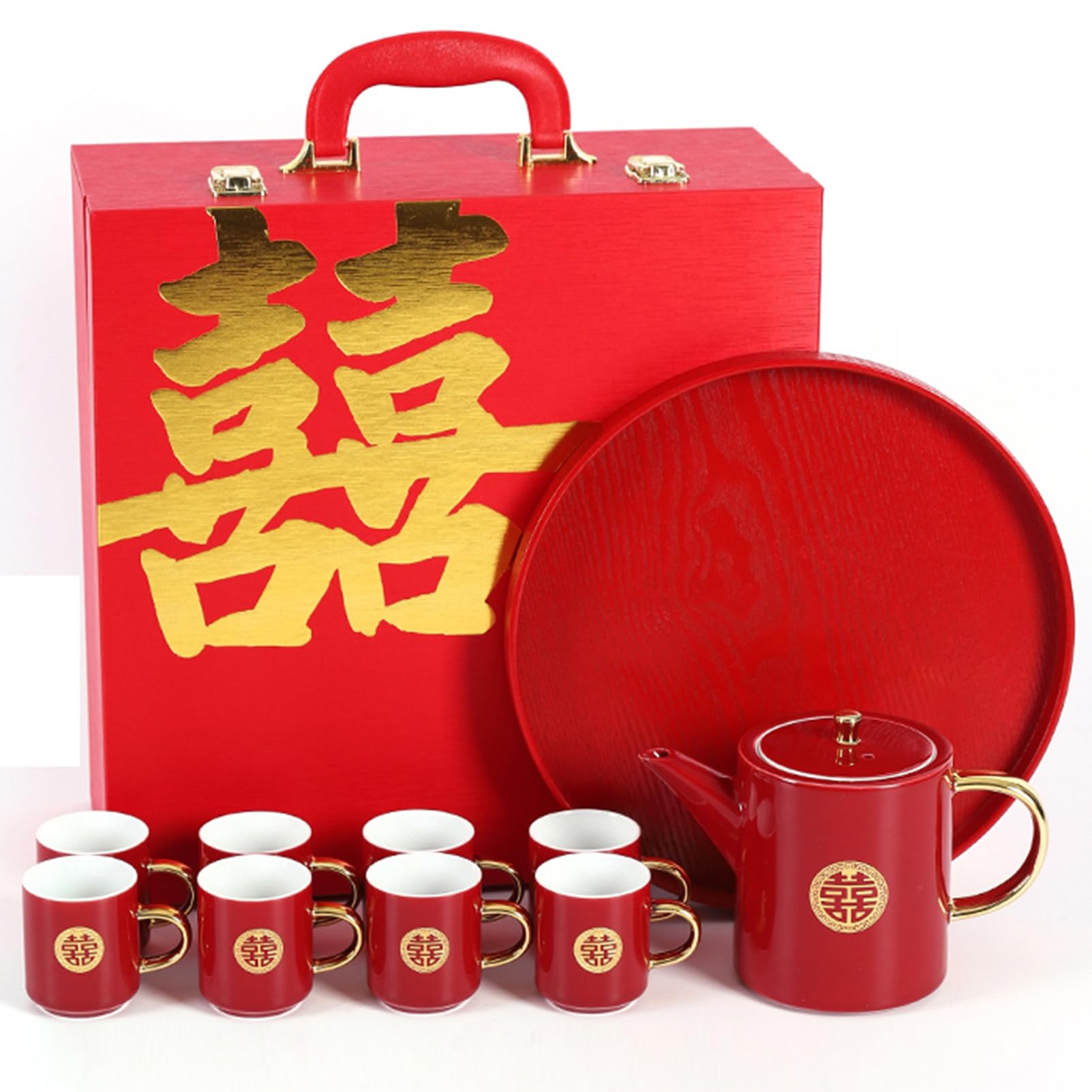 Juego de té rojo para boda en cerámica elegante con elegante caja de regalo Blessing