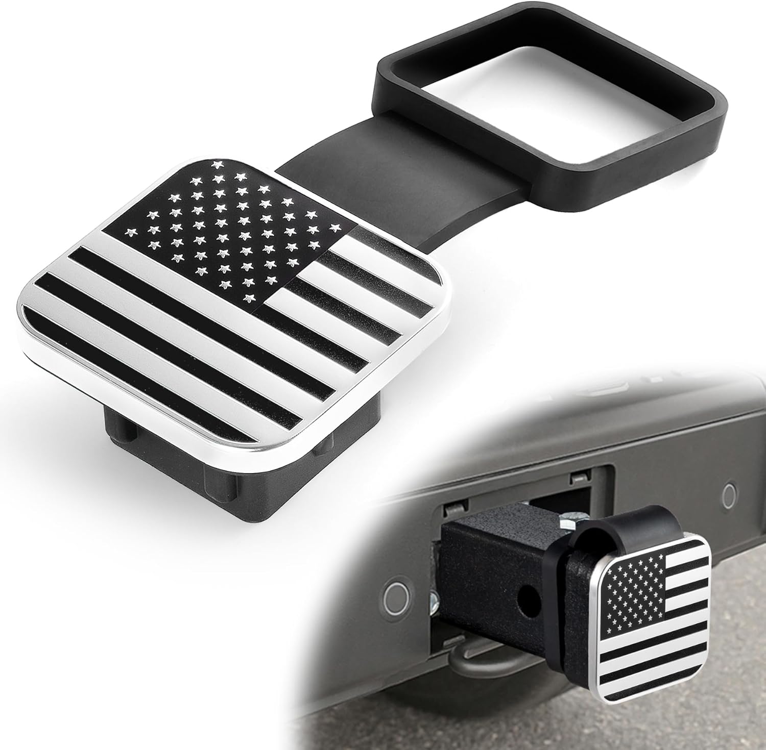 UYYE American Flag 2 Inch Rubber Trailer Hitch Cover Plug with Anti-Loss Strap - Fits Trucks, SUVs, Jeeps, RVs