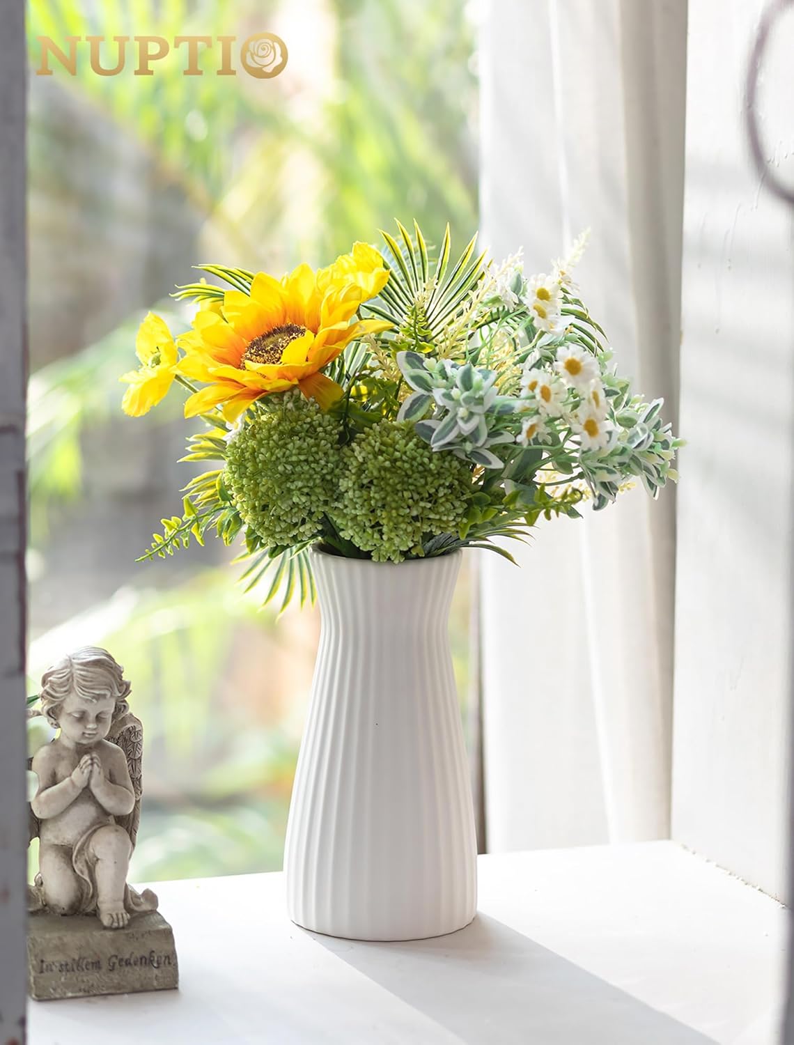 NUPTIO White Ceramic Flower Vase: 7.9" Tall Unglazed Pampas Grass Vases for Building Block Flowers - Modern Decorative Table Centerpiece for Home Living Dining Room Kitchen Decor - Image 2