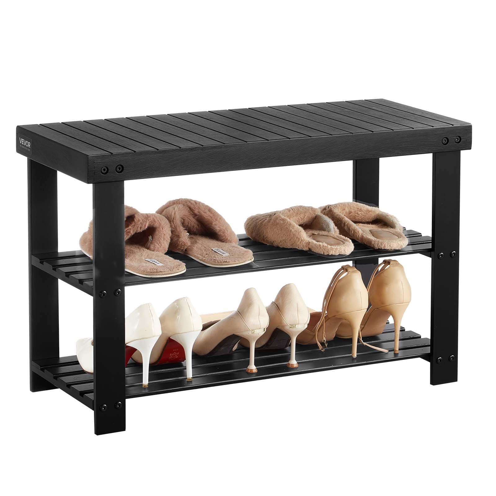 VEVOR Banc à Chaussures de 703 x 288 x 451 mm, Banc d'entrée supporte jusqu'à 129,7 kg, Rangement à Chaussures Polyvalent à 3 Niveaux, Meuble pour Porte d'entrée, Couloir, Salon, Chambre, Noir