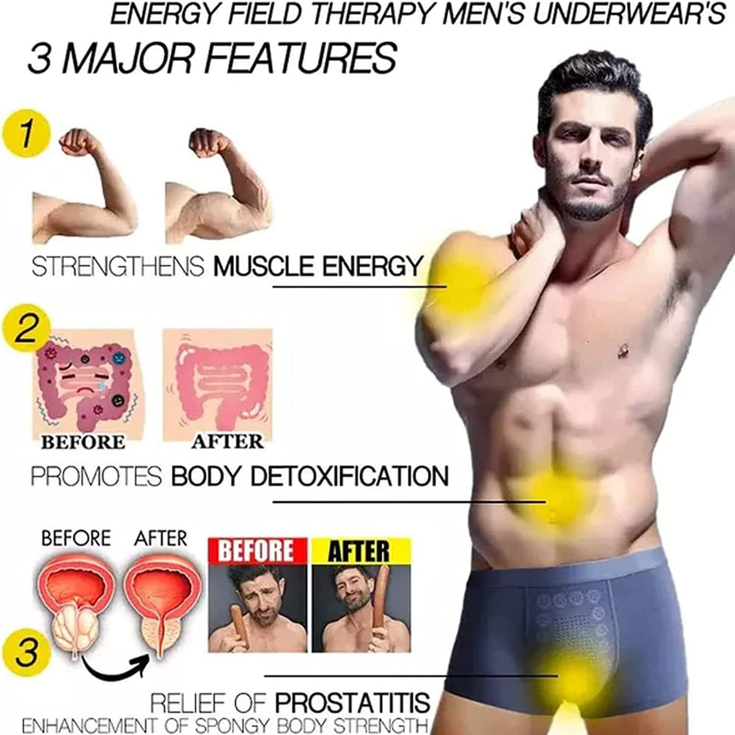 EFT Energy-Field-Therapy Men's Underwear, Energy Field Therapy Men Pants, Magnetic Therapy Energetic Men Pant (XL) : Health & Household