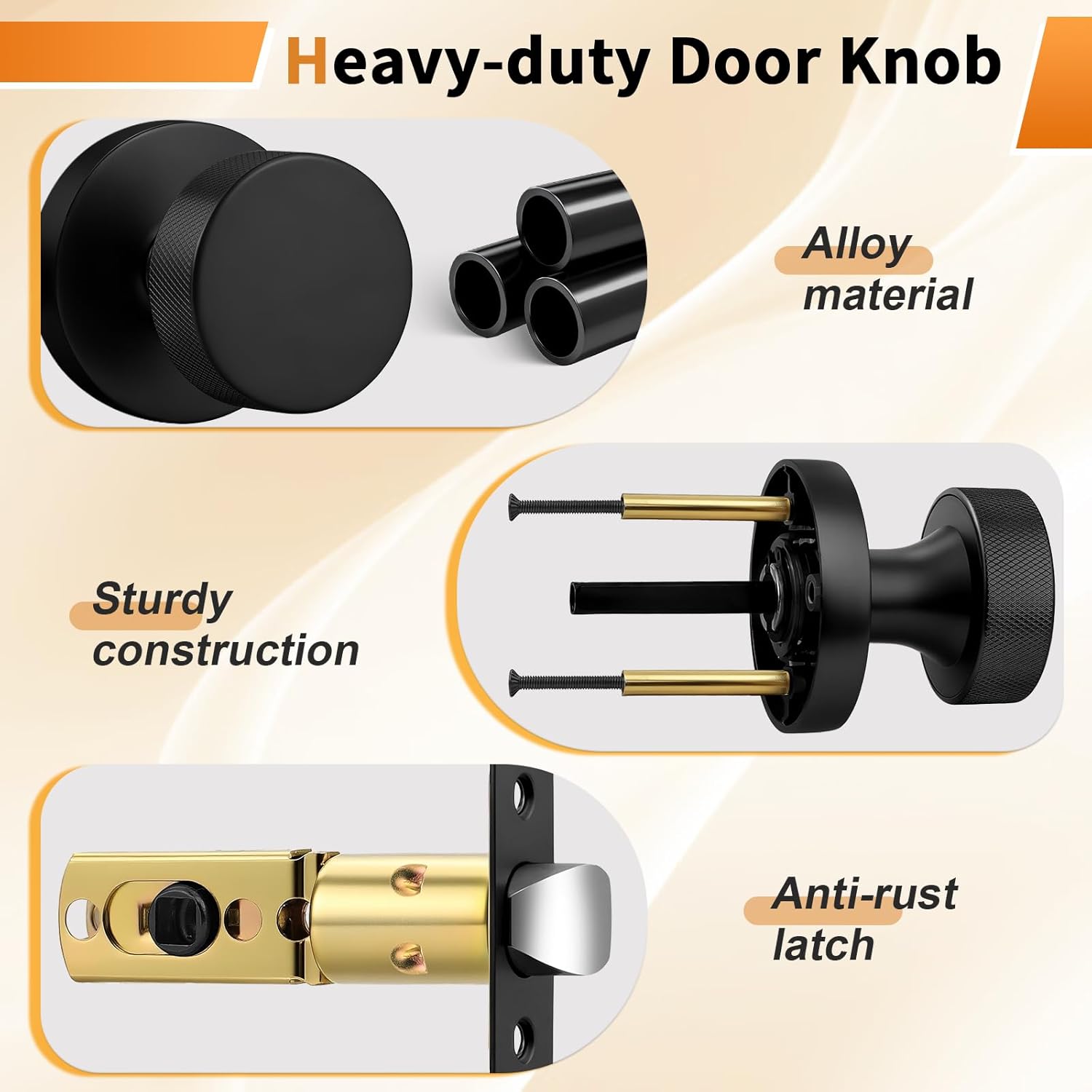 Probrico Round Passage Door Knobs, Black Door Knobs, Interior Door Knob for Closet and Hallway, 6 Pack