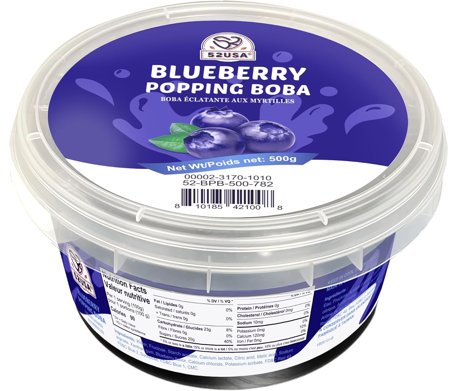(EXP=10-11-2026)52USA Blueberry Popping Boba (500g), Popping Pearls for Bubble Tea, Beverages, Sweets, Ice Cream, Shakes, Desserts & Smoothies Topping, 1.1 Pound (Pack of 1) Blueberry 1.1 Pound (Pack of 1)