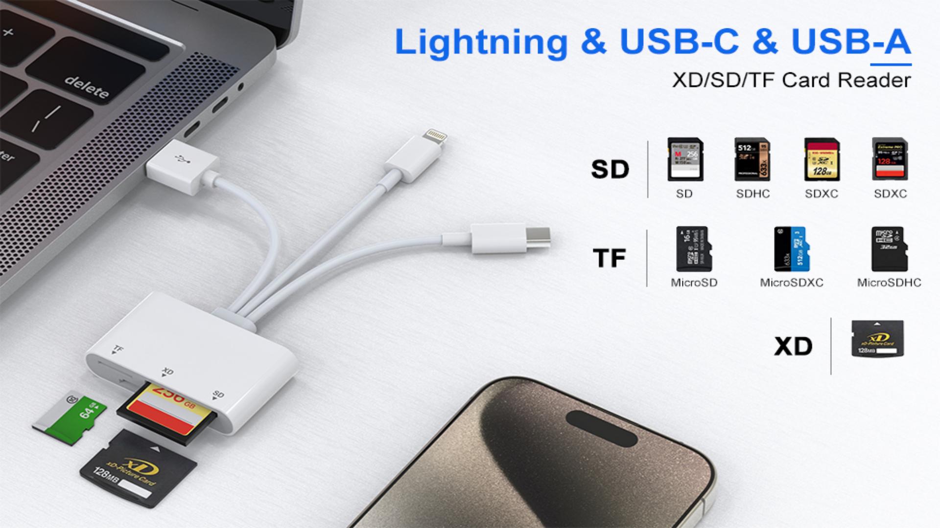 Amazon.com: XD Card Reader, SD Card Reader for iPhone, 3 in 1 SD
