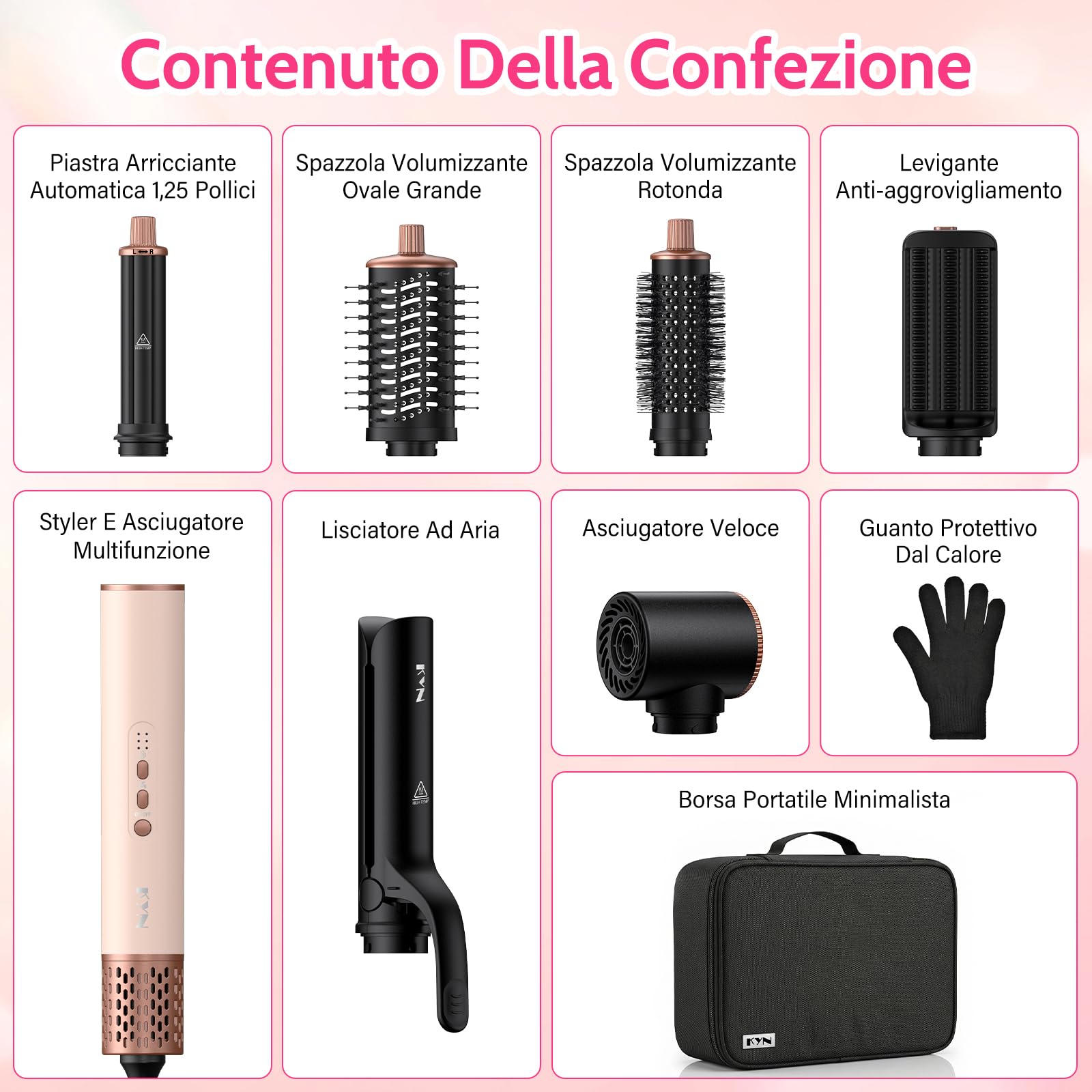 Air Styler 6 in 1, Styler per Capelli ad Alta Velocità da 1400W con Spazzola ad Aria Calda, Spazzola Asciugacapelli, Arricciacapelli e Spazzola Lisciante per Asciugare, Arricciare e Volumizzare | Set di spazzole per acconciatura