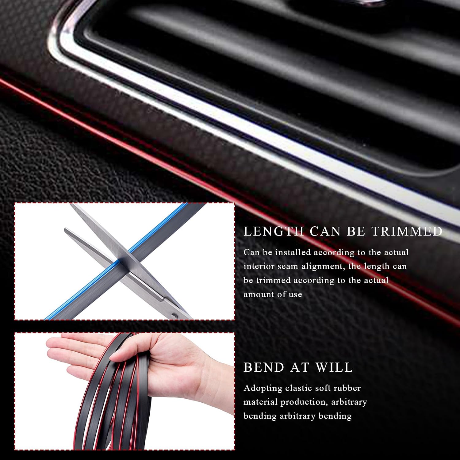 Car Interior Trim Strips, 32.8 Ft Moulding Line Auto Dashboard Decoration with Installing Tool, Flexible Gap Filler Insert Styling Automotive Door Trim Line for Women Men (Red)