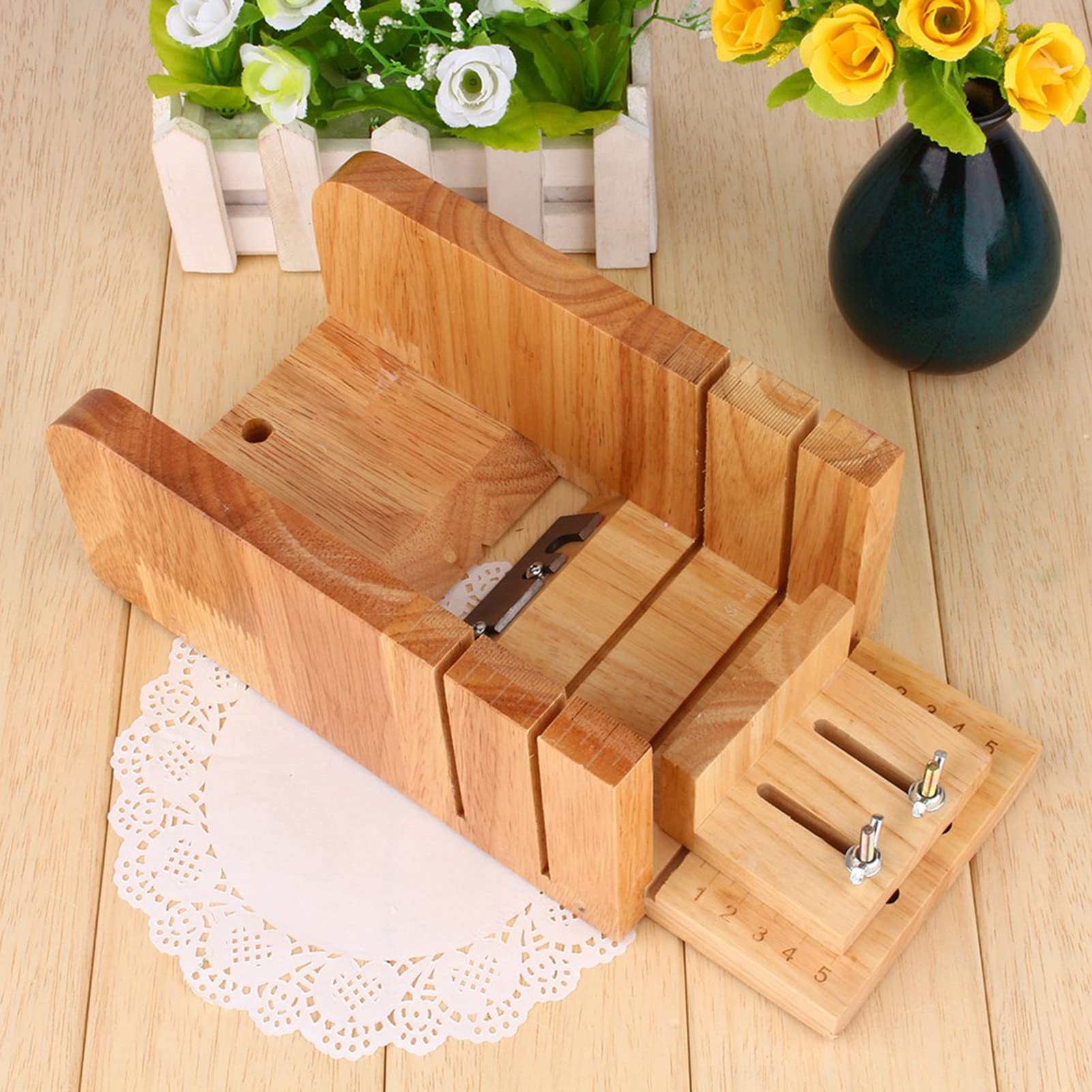 Juego de cortador de jabón de madera profesional con deflector ajustable, cuchillas de acero inoxidable, kit de fabricación de jabón hecho a mano para artesanos y artesanos
