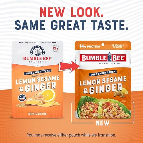 Miniatura 34 de Bumble Bee Atún sazonado con limón y pimienta, bolsas de 2.5 onzas (paquete de 12), listo para comer, bolsa de atún capturado en la naturaleza, 0.60