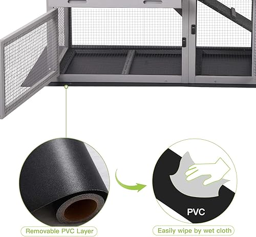 Miniatura 3 de Conejera de interior y exterior, madriguera con puerta para ventilación, conejera de madera con bandeja para no derramar, malla de alambre inferior