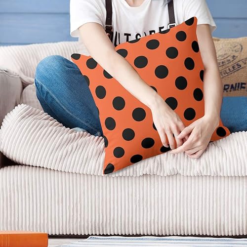 Miniatura 5 de Fundas de almohada de lunares negros sobre naranja de 16 x 16 pulgadas, fundas de almohada decorativas rústicas y cuadradas para decoración del sofá