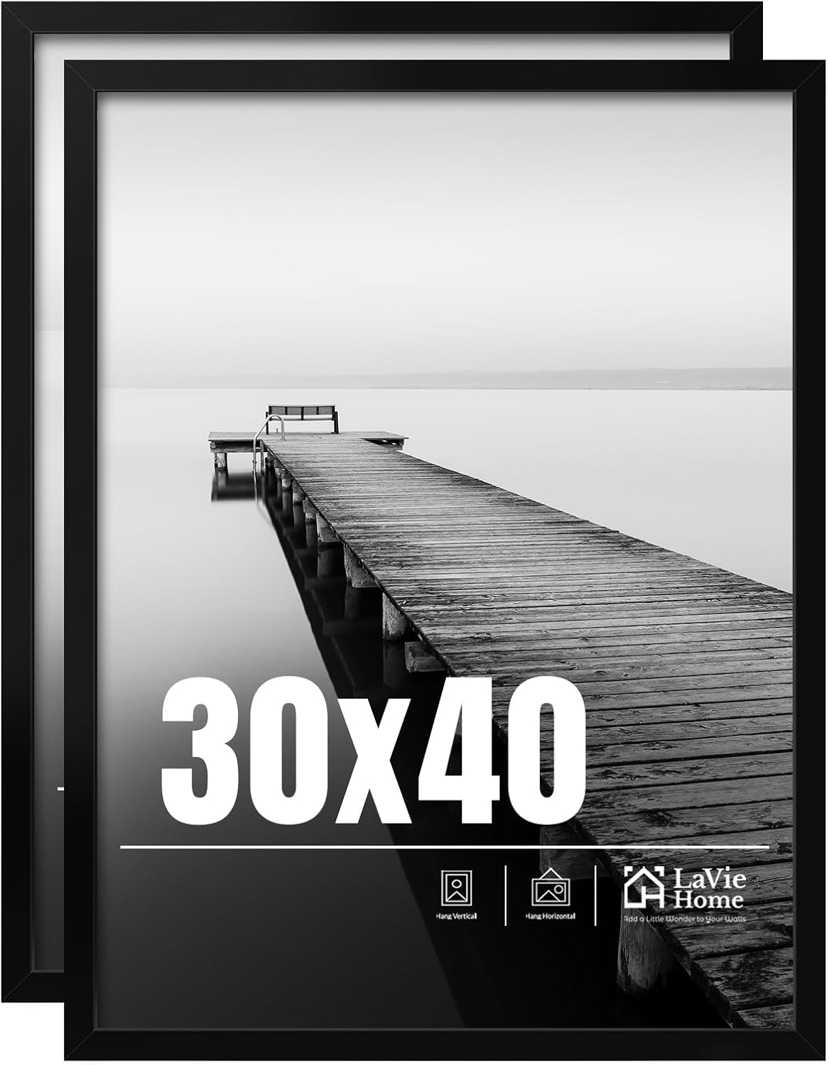 LaVie Home 30x40 Picture Frame 2 pack, Display Pictures 30 x 40 Poster Frame, 30x40 Black Photo Frame with HD Plexiglass, Display Frame for Vertical or Horizontal, Classic Collection
