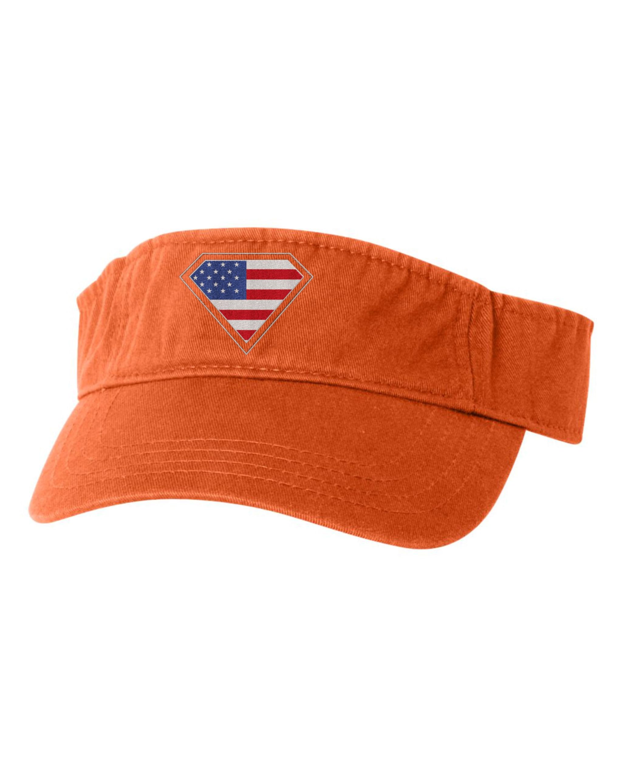 One Size Orange Visor Super Flag Diamond USA Patriotic Embroidered Visor Dad Hat