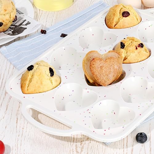 Miniatura 7 de Molde de silicona en forma de corazón, marco reforzado de metal, 12 tazas de moldes de silicona para hornear magdalenas, cupcakes, tartaletas,