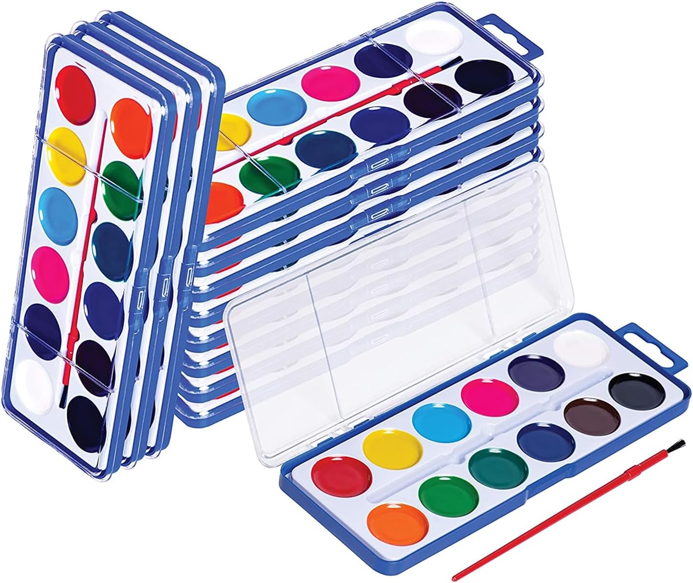 Pack of 24 Watercolor Paint - 12 Washable Paint Palettes (2oz/each) - Water Color Paint Sets for Kids - Ideal for Art Projects, School, Classrooms, and Home - Vibrant Colors and Easy Clean-Up