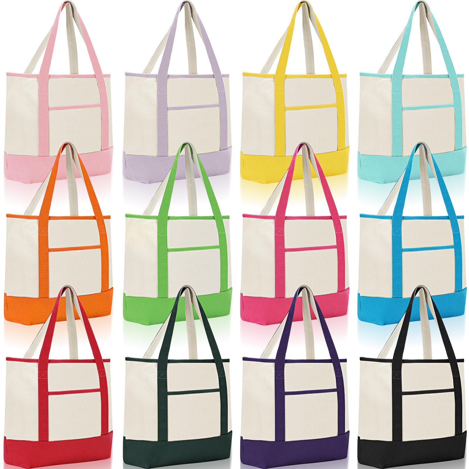 Sanwuta Confezione da 12 borse in tela con manici, 43,8 x 35,8 x 11,9 cm, resistenti, riutilizzabili, tinta unita, sacchetti di stoffa vuoti, per shopping, spiaggia, viaggi, lavoro, scuola