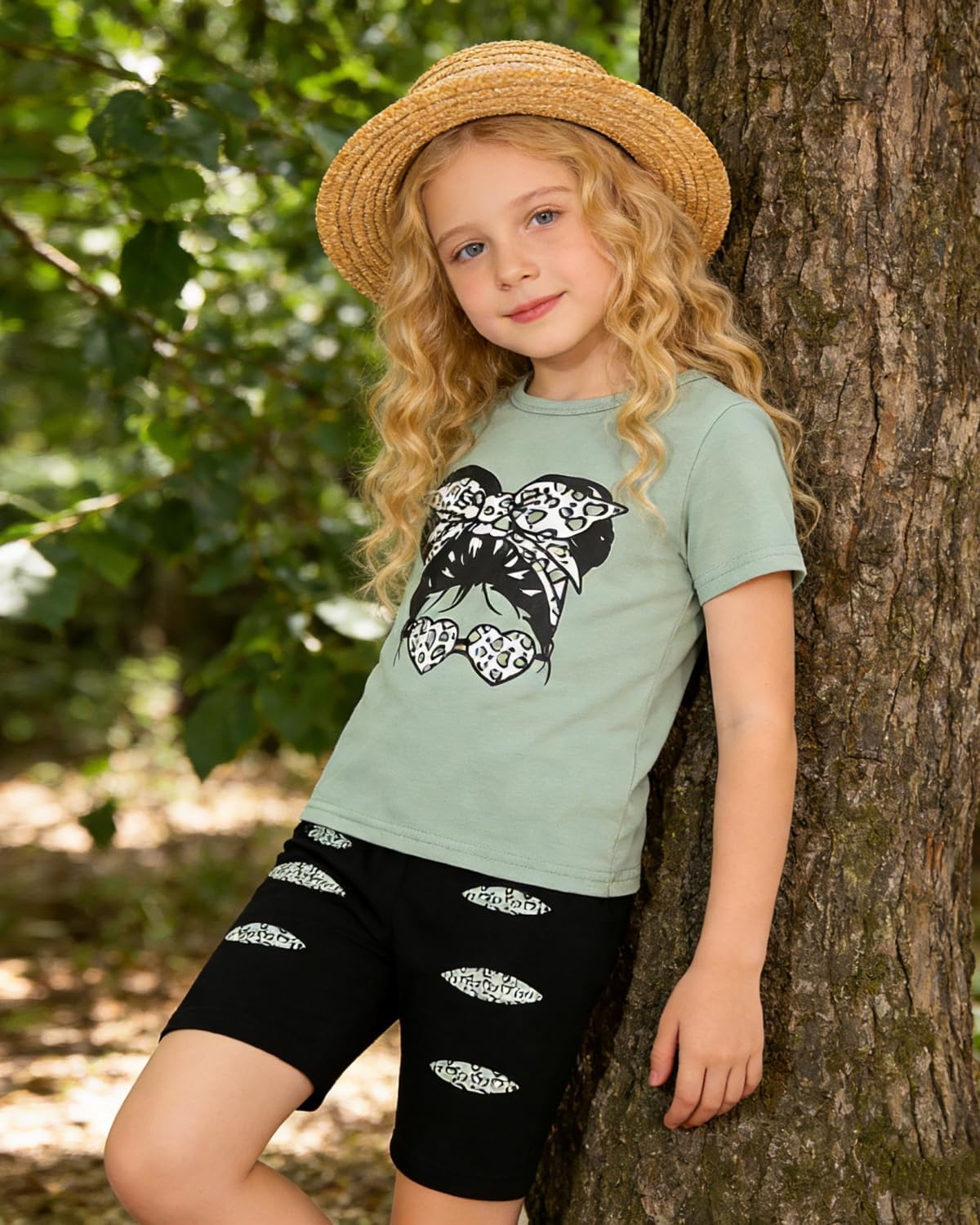 Kid Toddler Girl Clothes Summer Short Sleeve Figure Graphic Tee Shirt + Shorts Summer Outfits Set - Image 3