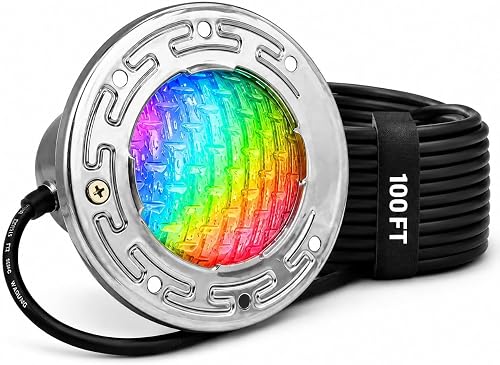 AquaChrome 6" 15W RGBW LED Pool/Spa Light, 12VAC, 100 ft Cord – Color-Changing, Works with Pentair 12V Controllers & Jandy iAquaLink, Syncs Multiple Lights, IP68