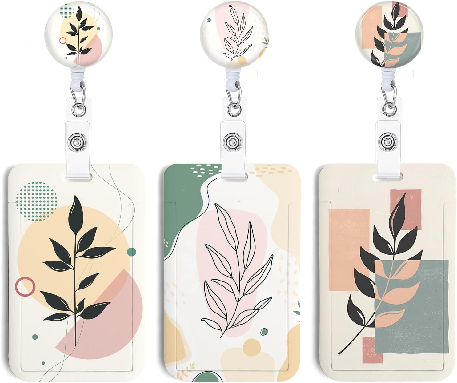 3Pcs Heavy Duty Badge Holder with Retractable Reel, Modern Art