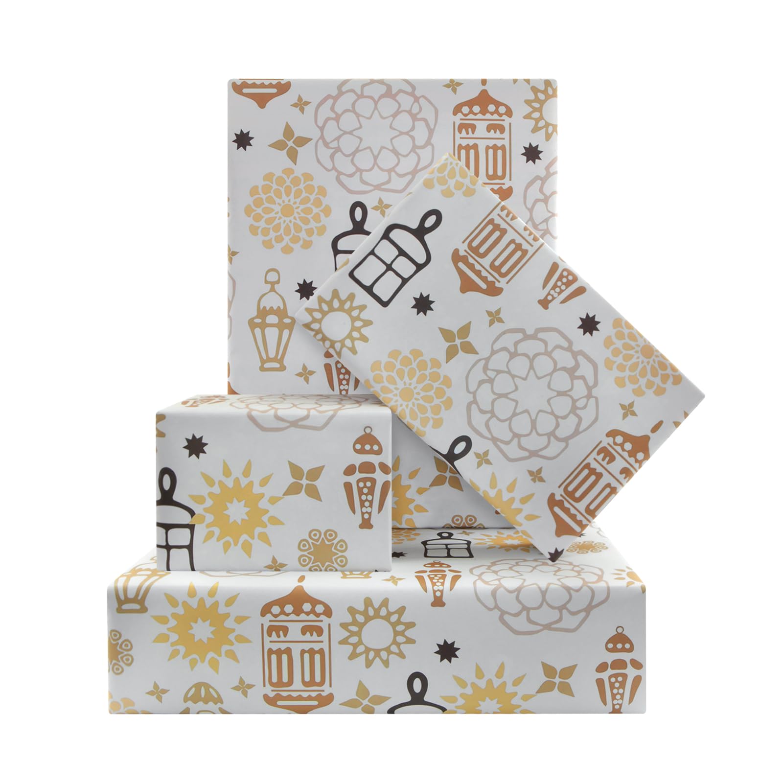 Eid Mubarak Wrapping Paper, White Islamic Ramadan Gift Wrap Paper with Mandala,Lantern,Mosque Pattern for Eid al-Fitr, Ramadan Muslim Celebration - 4 Folded Sheets 20x28 Inches