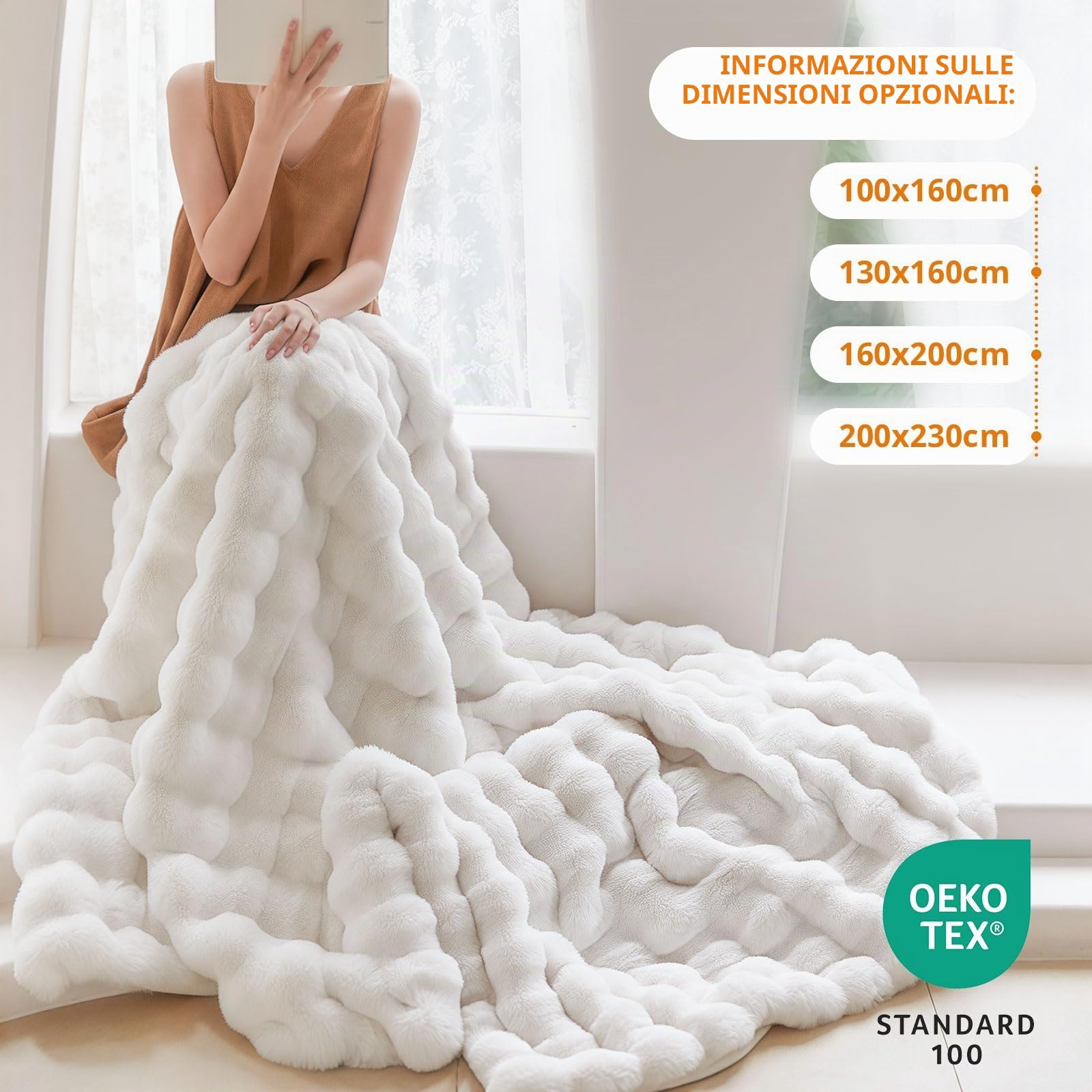 Coperta Plaid Super Morbida Pile Peluche di Coniglio Caldo e Spesso, Caldo accogliente divano tiro, Versatile Coperta Matrimoniale per Camera da Letto Viaggi (Bianco, W100 x L160CM)