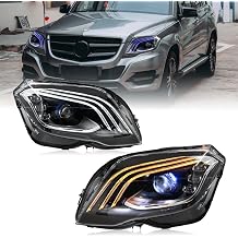 Projector Headlights Compatible For Benz GLK-Class GLK350 GLK250 Bluetec Halogen Only 2013-2015 w/Blue Animation w/Amber Turn Signal, No Need Bulbs 2PCS