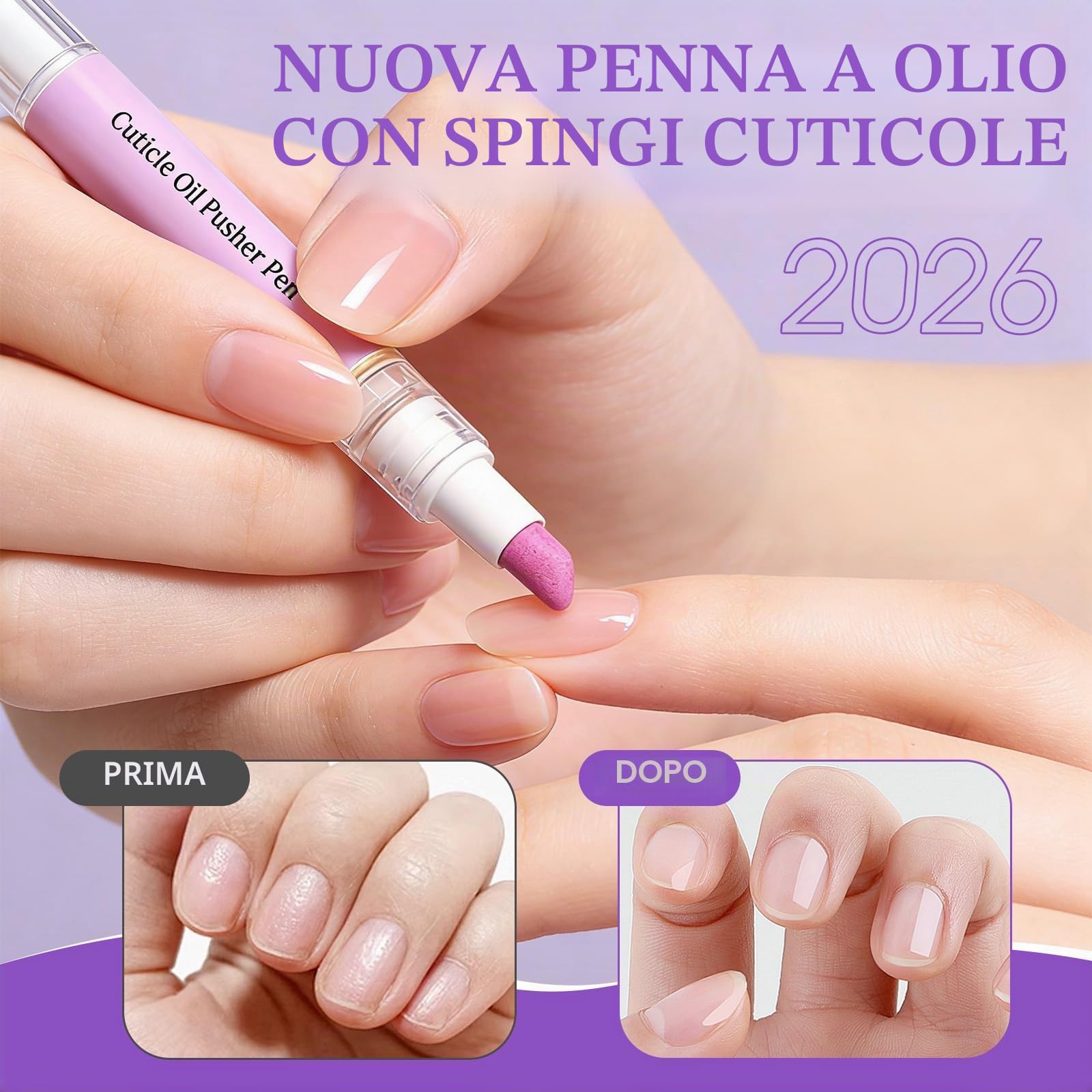 Penna a olio per cuticole, 2026, con punta in ceramica, 2 in 1, per la cura delle unghie, idratante e spintore per unghie secche, idrata le cuticole, promuove la lucentezza e la levigatezza delle