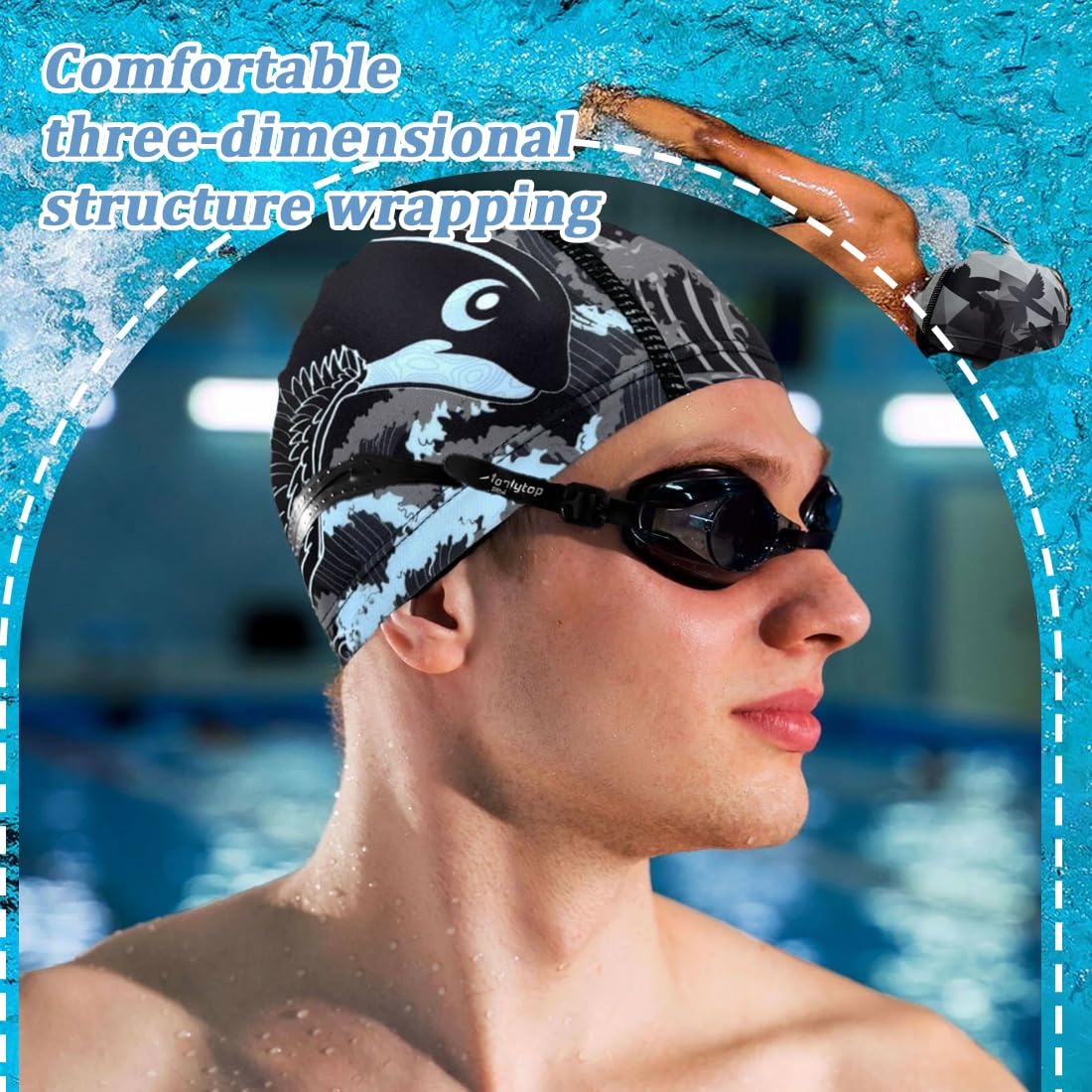 2 Pezzi Cuffia da Nuoto, Cuffia da Nuoto Unisex Cuffia da Nuoto, Cuffie Piscina Adulto Tessuto Cuffia Nuoto Impermeabile, Cuffia da Bagno Unisex da Piscina Antiscivolo per Nuoto Bagno e Sport