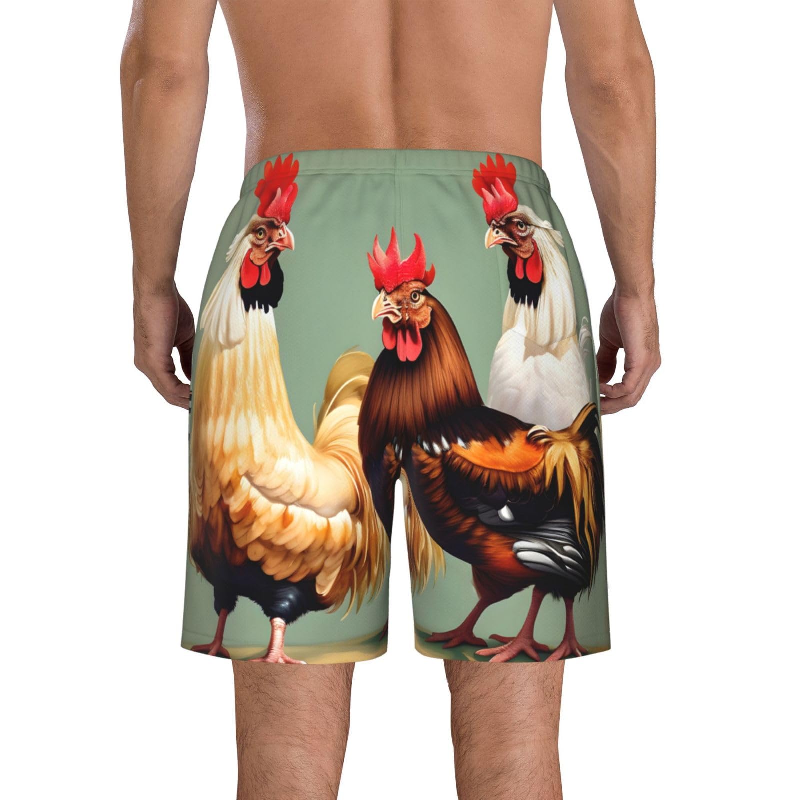 Short de plage décontracté imprimé coq et poulet, short d'été, short de bain pour homme, short de bain élégant pour homme